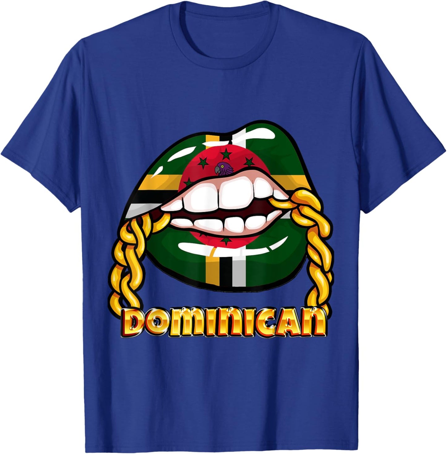 Dominica National Flag Lips with Chain T-Shirt - T-Shirt | Royal