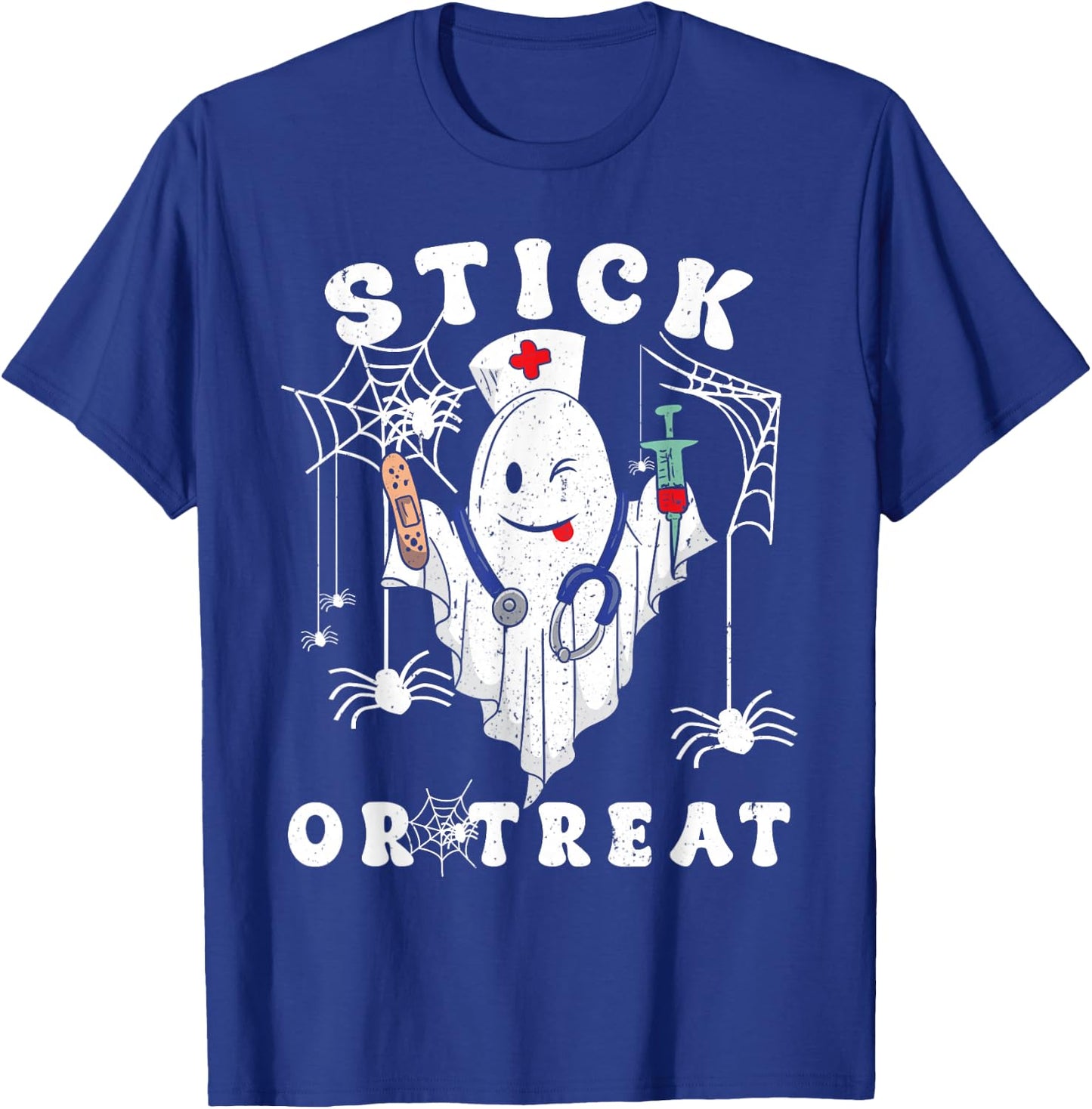 Stick or Treat Nurse Spooky Nurse Costume Funny Halloween T-Shirt - T-Shirt | Royal