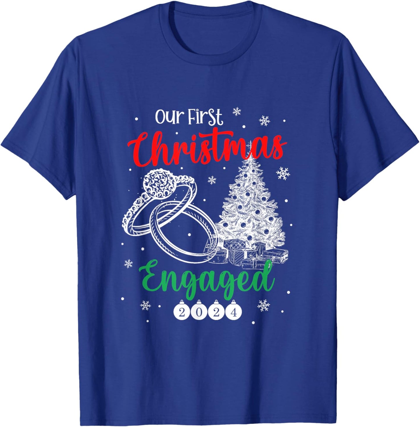 1st Christmas Engaged 2024 Matching Couples Mr and Mrs Xmas T-Shirt - T-Shirt | Royal