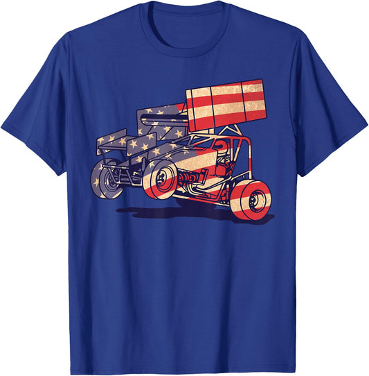 Vintage Sprint Car American Flag Funny Racer Racing Gift Men T-Shirt - T-Shirt | Royal