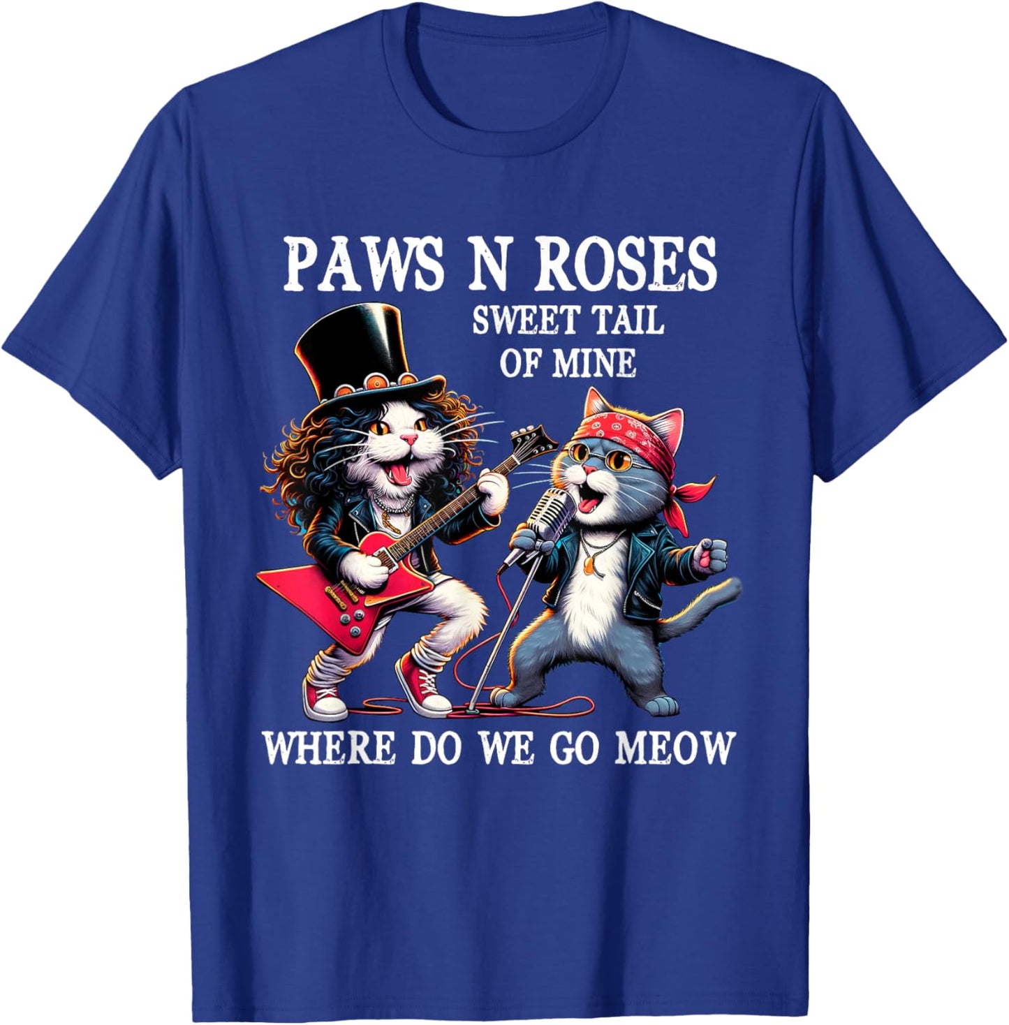 Graphic Funny Cat Animal Vintage Rock Cat Play Guitar Music T-Shirt - T-Shirt | Royal