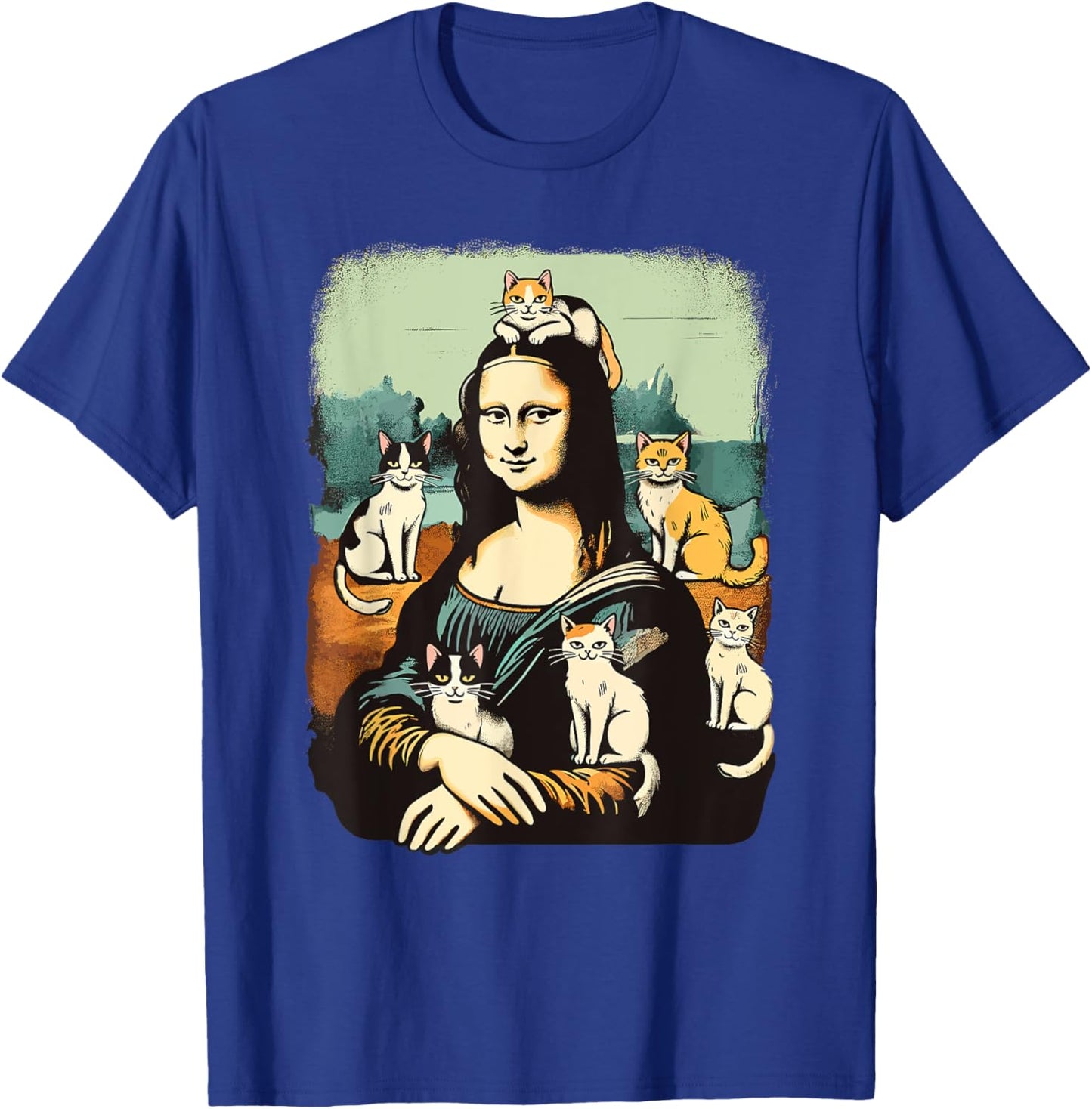 Retro Mona Lisa with Cats Novelty Men Women Kids Funny Cat T-Shirt - T-Shirt | Royal