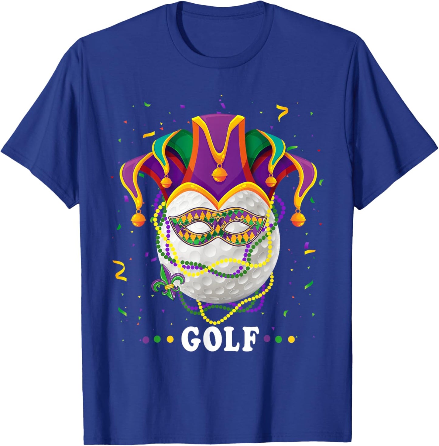 Golf Wearing Jester Hat Masked Beads Mardi Gras Golf Women T-Shirt - T-Shirt | Royal