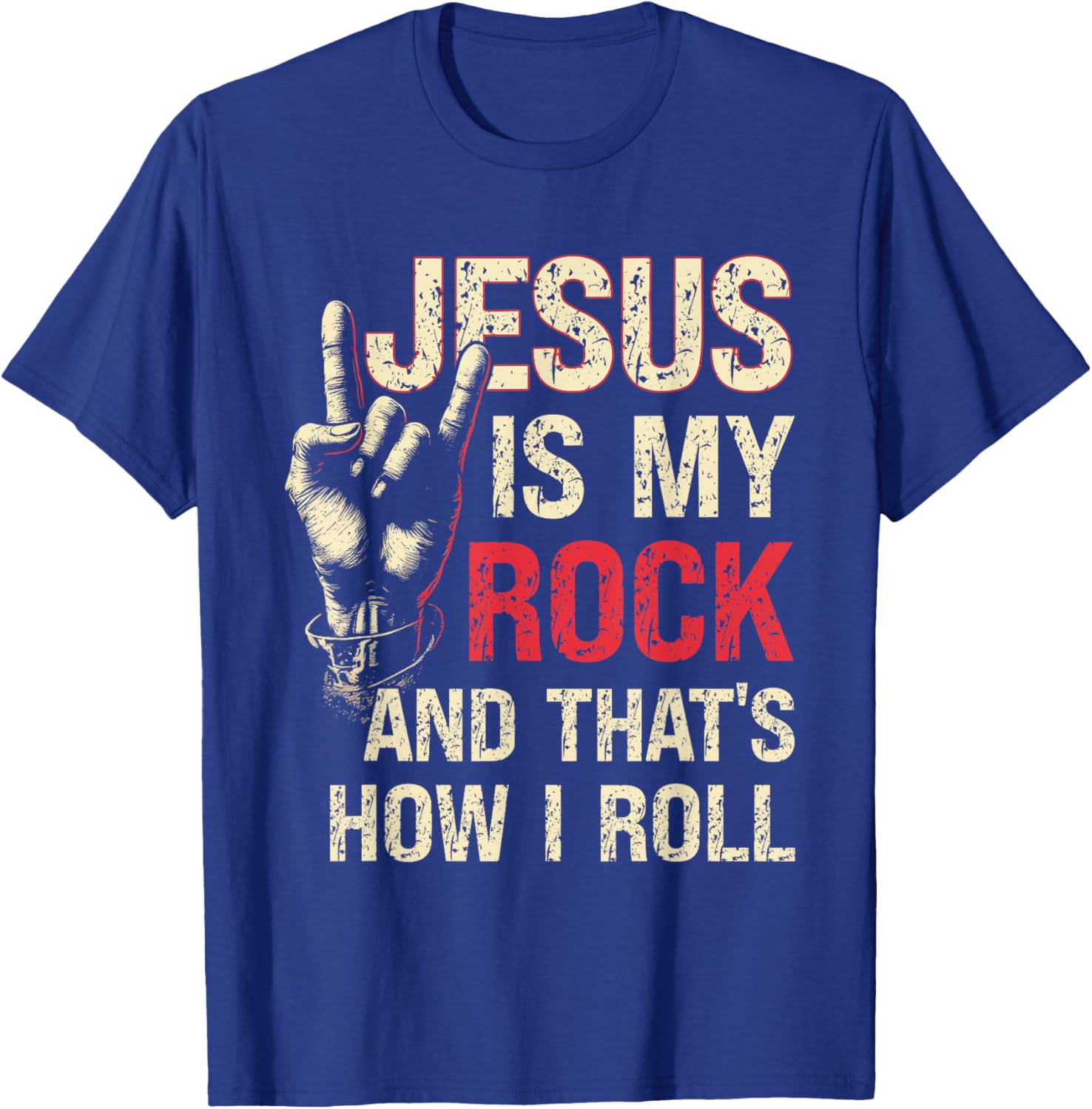 Jesus Is My Rock And That Is How I Roll Christian Guitarist T-Shirt - T-Shirt | Royal