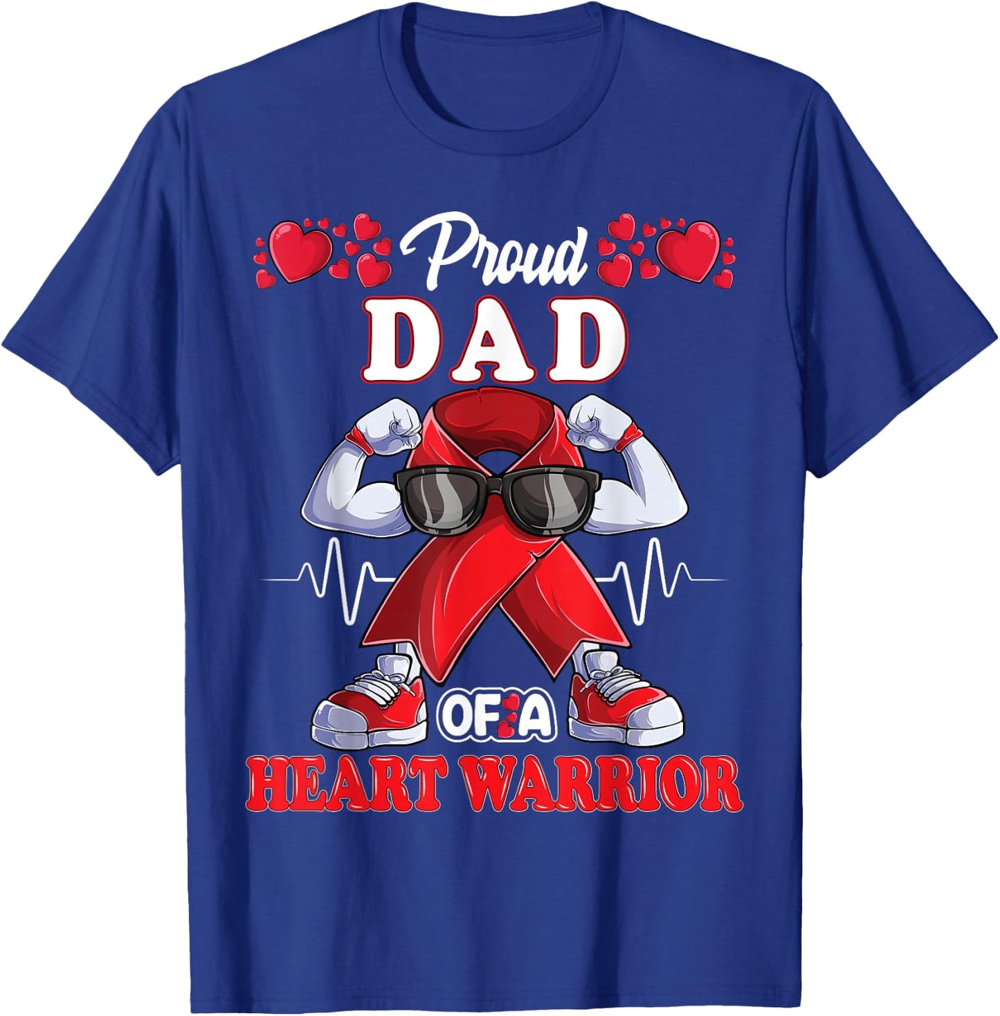 Proud Dad of a Heart Warrior CHD Awareness red ribbon T-Shirt - T-Shirt | Royal