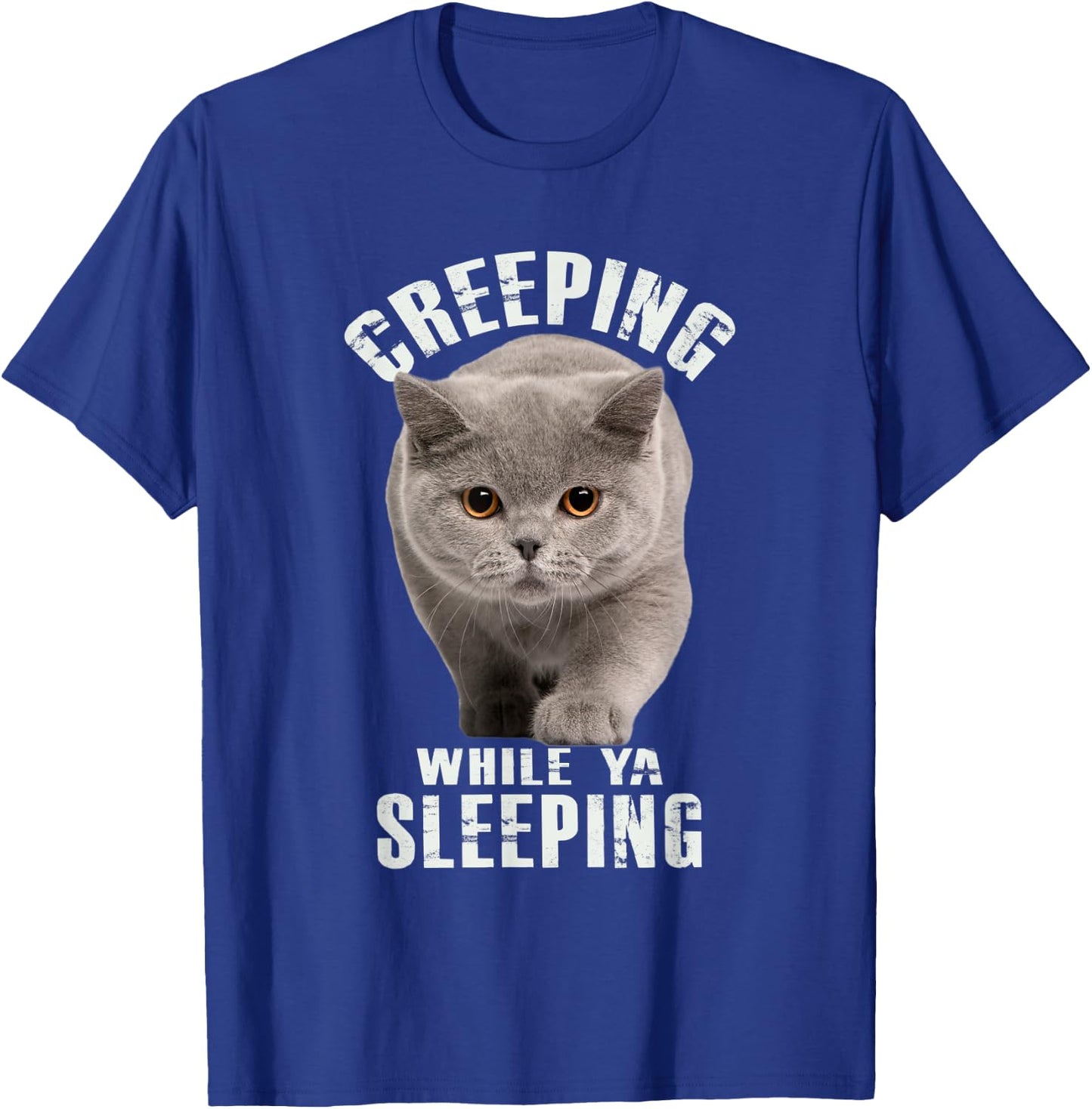 Funny British Shorthair Cat Shirt Creeping While Ya Sleeping T-Shirt - T-Shirt | Royal