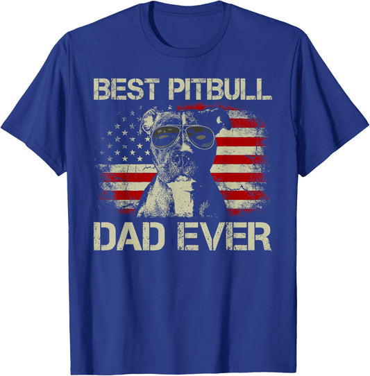 Best Pitbull Dad Ever Funny Us Flag Gifts for Dog Dad T-Shirt - T-Shirt | Royal