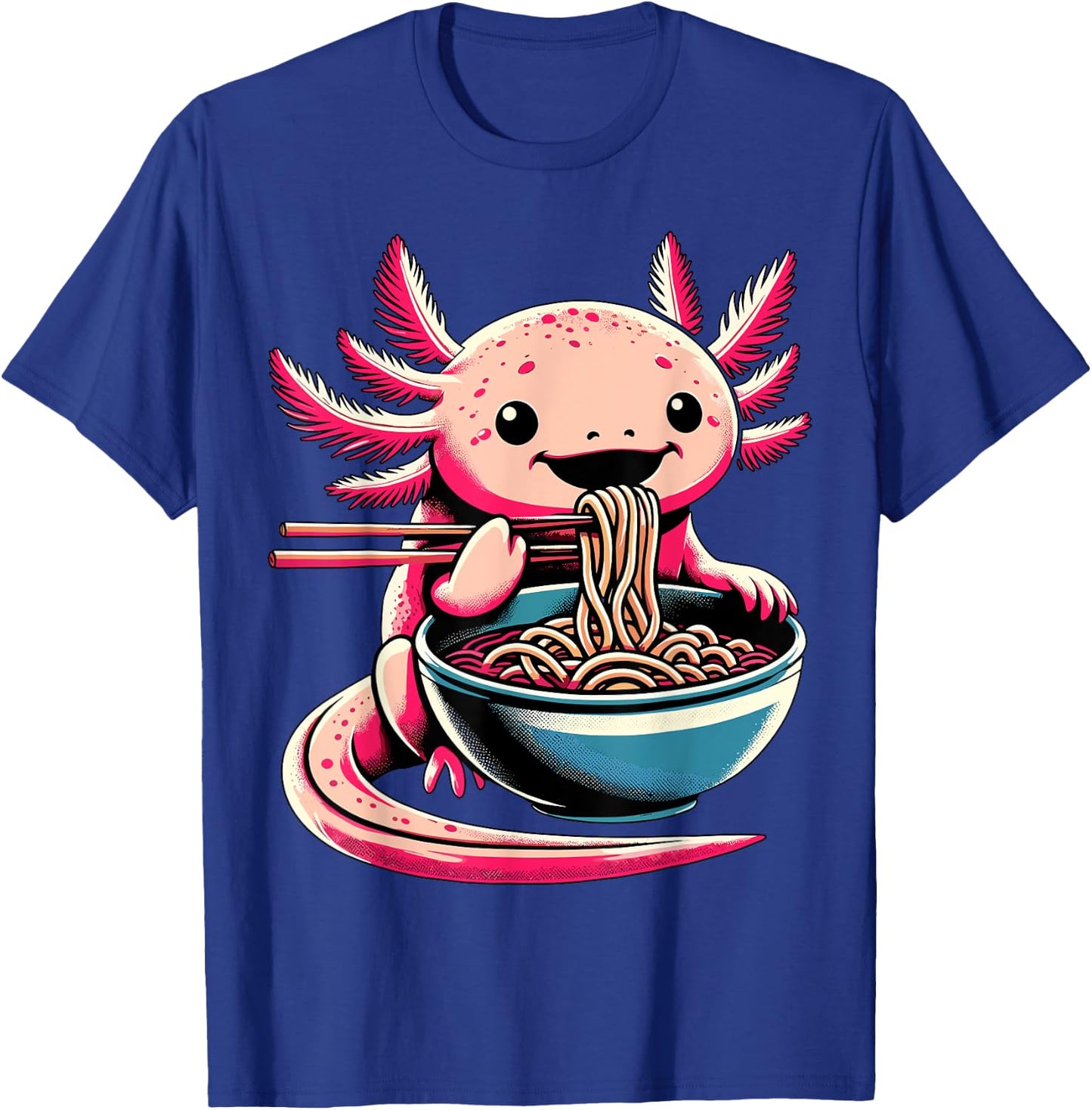 Kawaii Axolotl Eating Ramen T-Shirt - T-Shirt | Royal