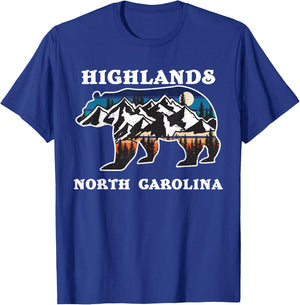 Highlands North Carolina NC State Vintage Retro Bear Graphic T-Shirt - T-Shirt | Royal