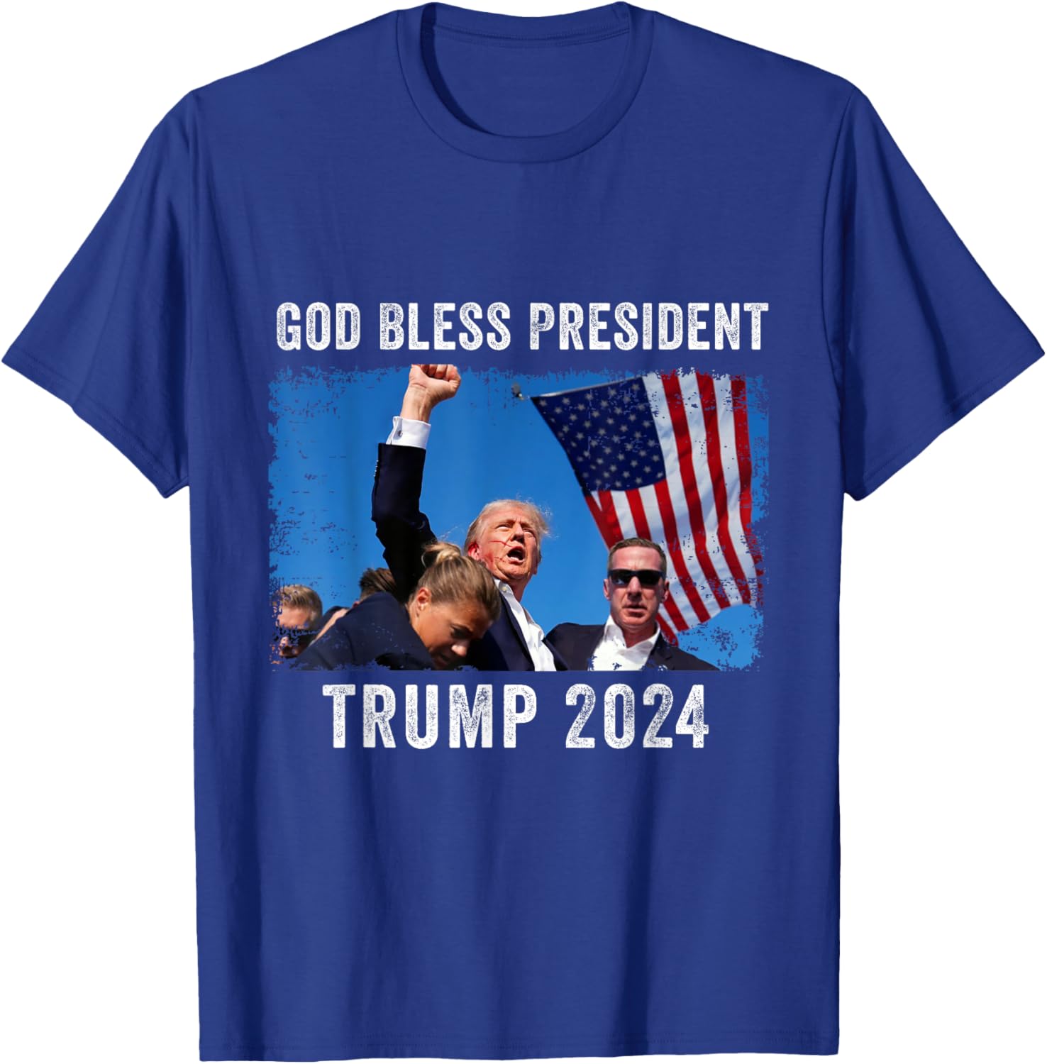 Trump Shot Bloody Ear Bleeding God Bless President Trump T-Shirt - T-Shirt | Royal