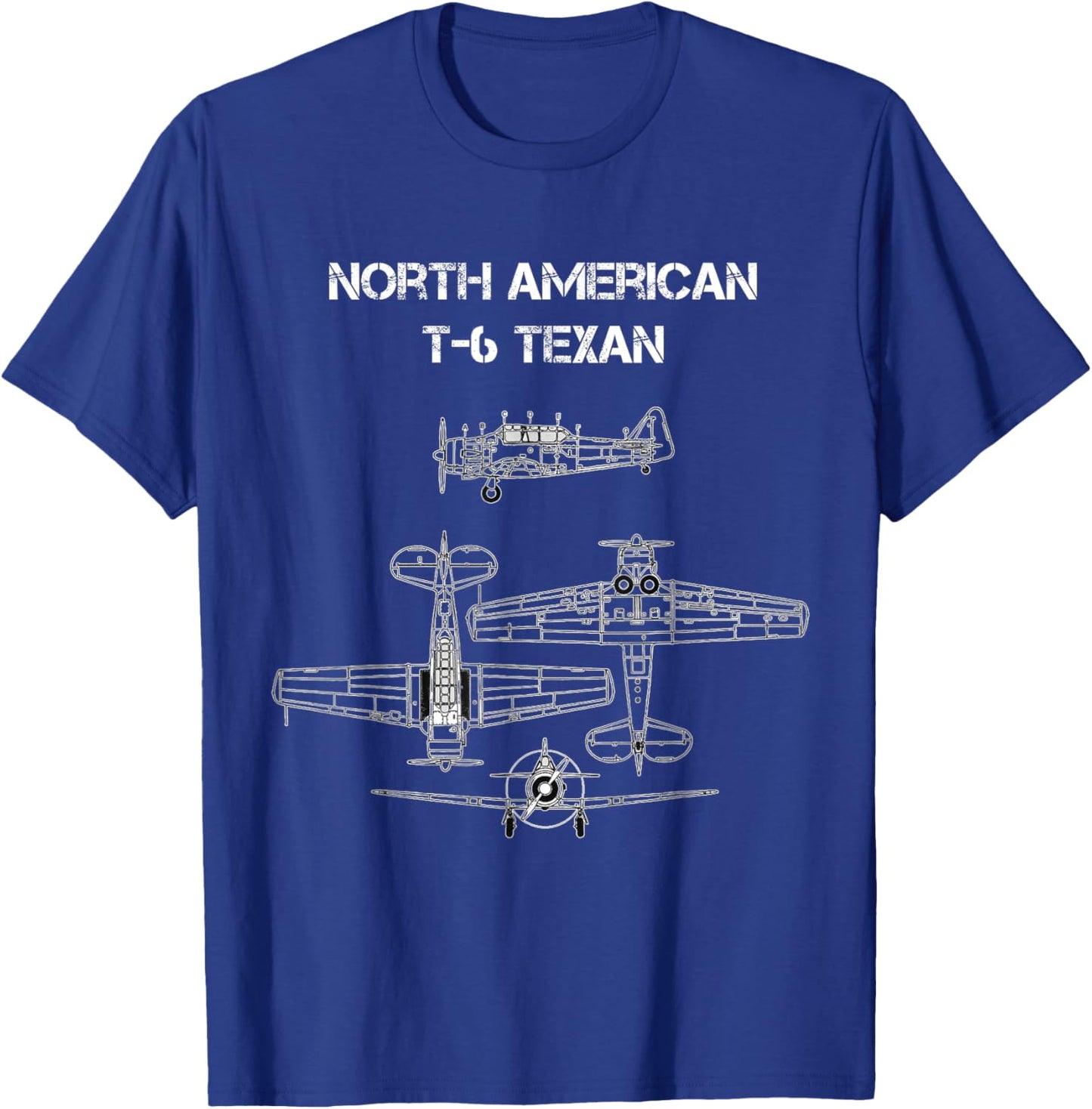 North American T6 Texan Harvard SNJ WW2 Airplane Blueprint T-Shirt - T-Shirt | Royal