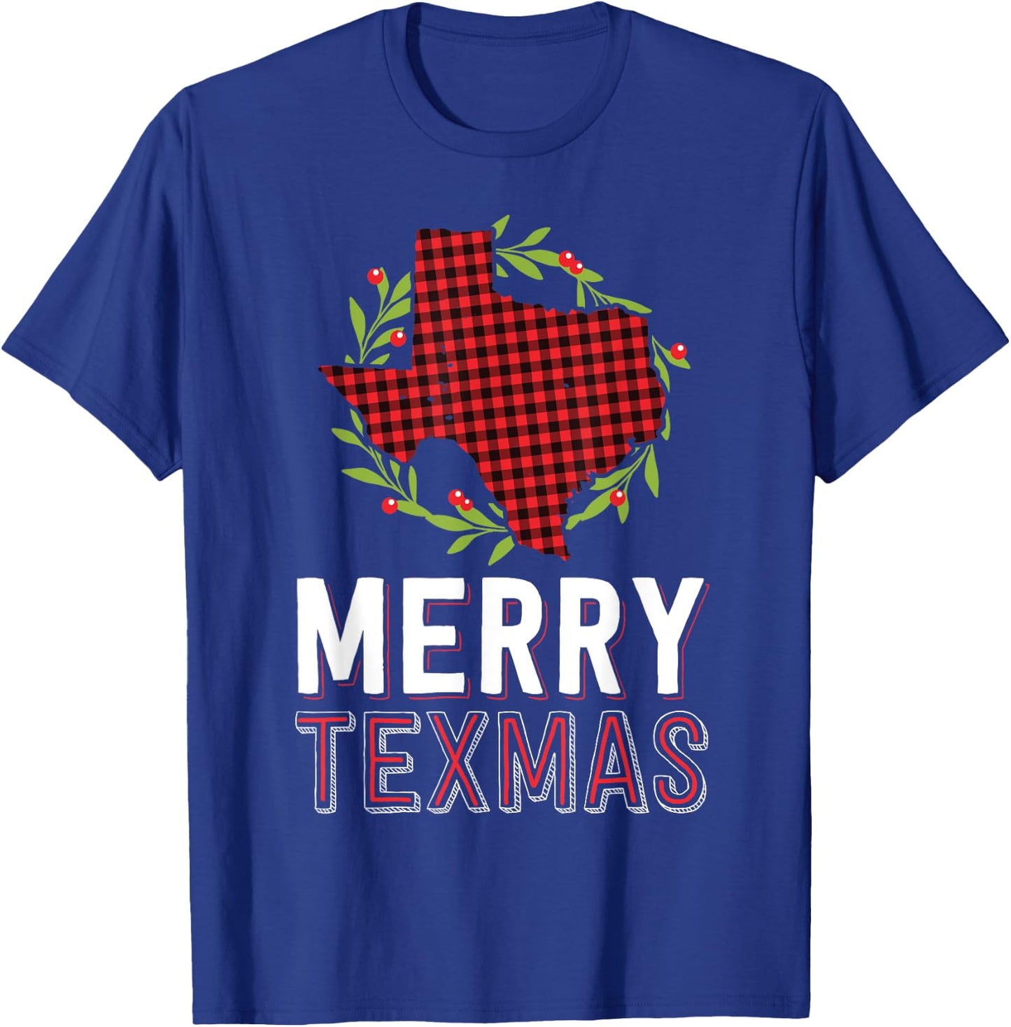 Merry Texmas Texas Yall Red Buffalo Plaid Family Christmas T-Shirt - T-Shirt | Royal
