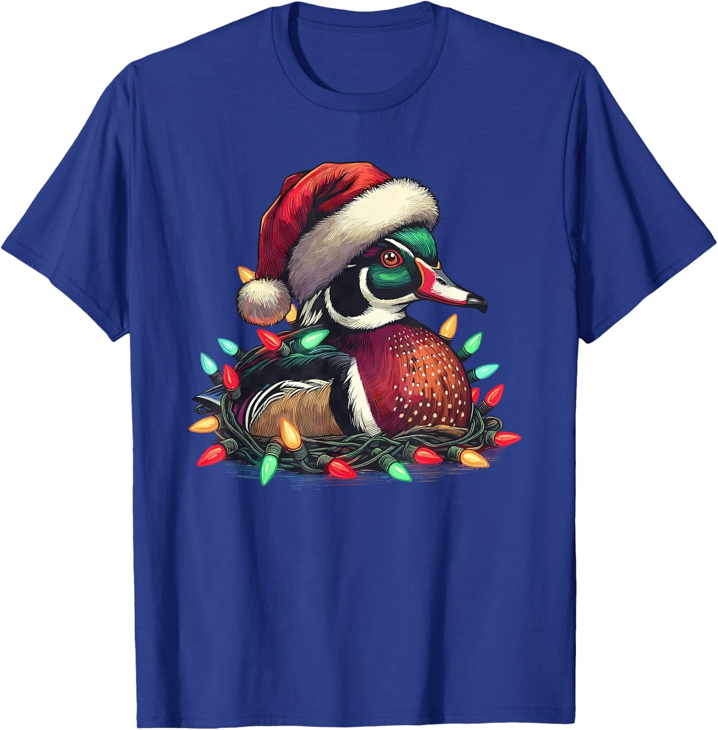 Santa Mallard Duck with Christmas Lights Hunting Season T-Shirt - T-Shirt | Royal