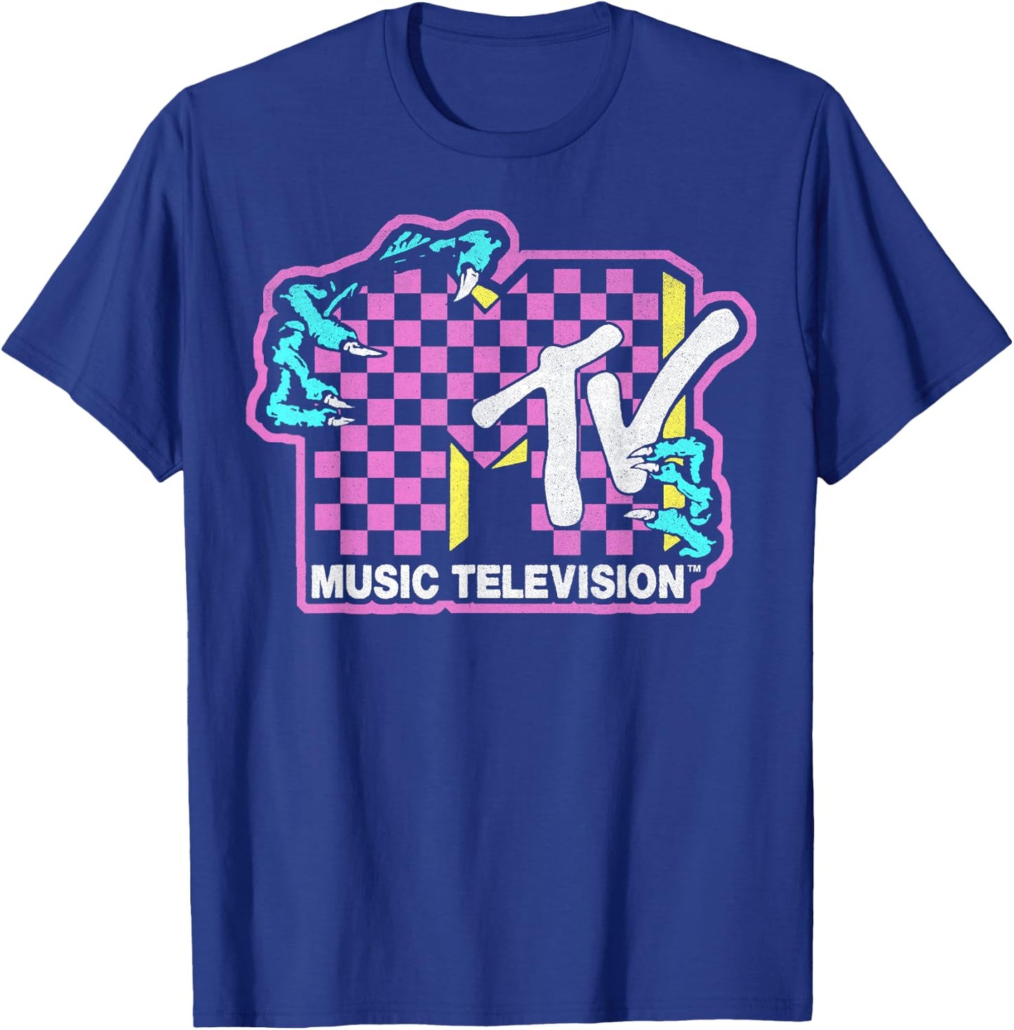 MTV Checkered Monster Hand Logo Graphic T-Shirt - T-Shirt | Royal