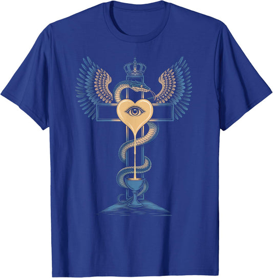 Cross Heart Holy Grail Crown Wings Nectar Immortality Serpnt T-Shirt - T-Shirt | Royal