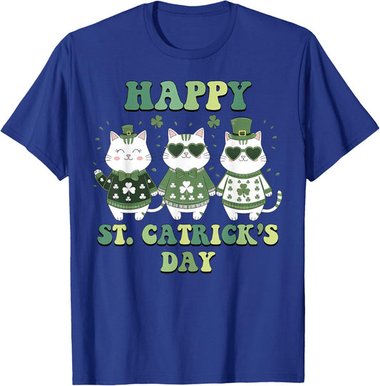 Happy St Patricks Catricks Day Cats Pattys Women Boy Girl T-Shirt - T-Shirt | Royal