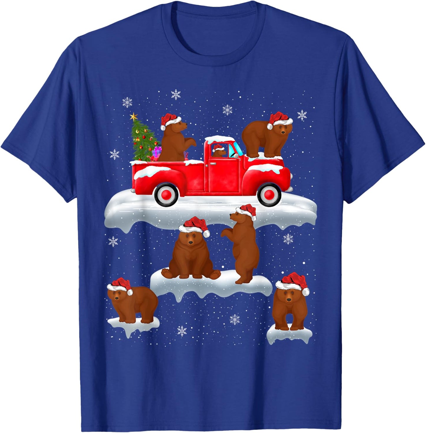 Bears Driving Christmas Tree Red Truck Bear Christmas T-Shirt - T-Shirt | Royal
