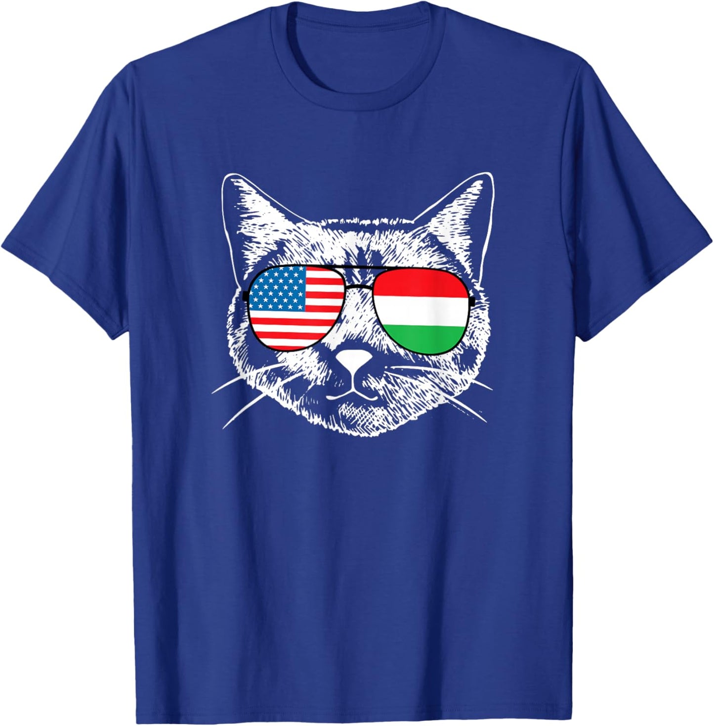 Half American And Hungarian Hungary Usa Flag Funny Cat Lover T-Shirt - T-Shirt | Royal