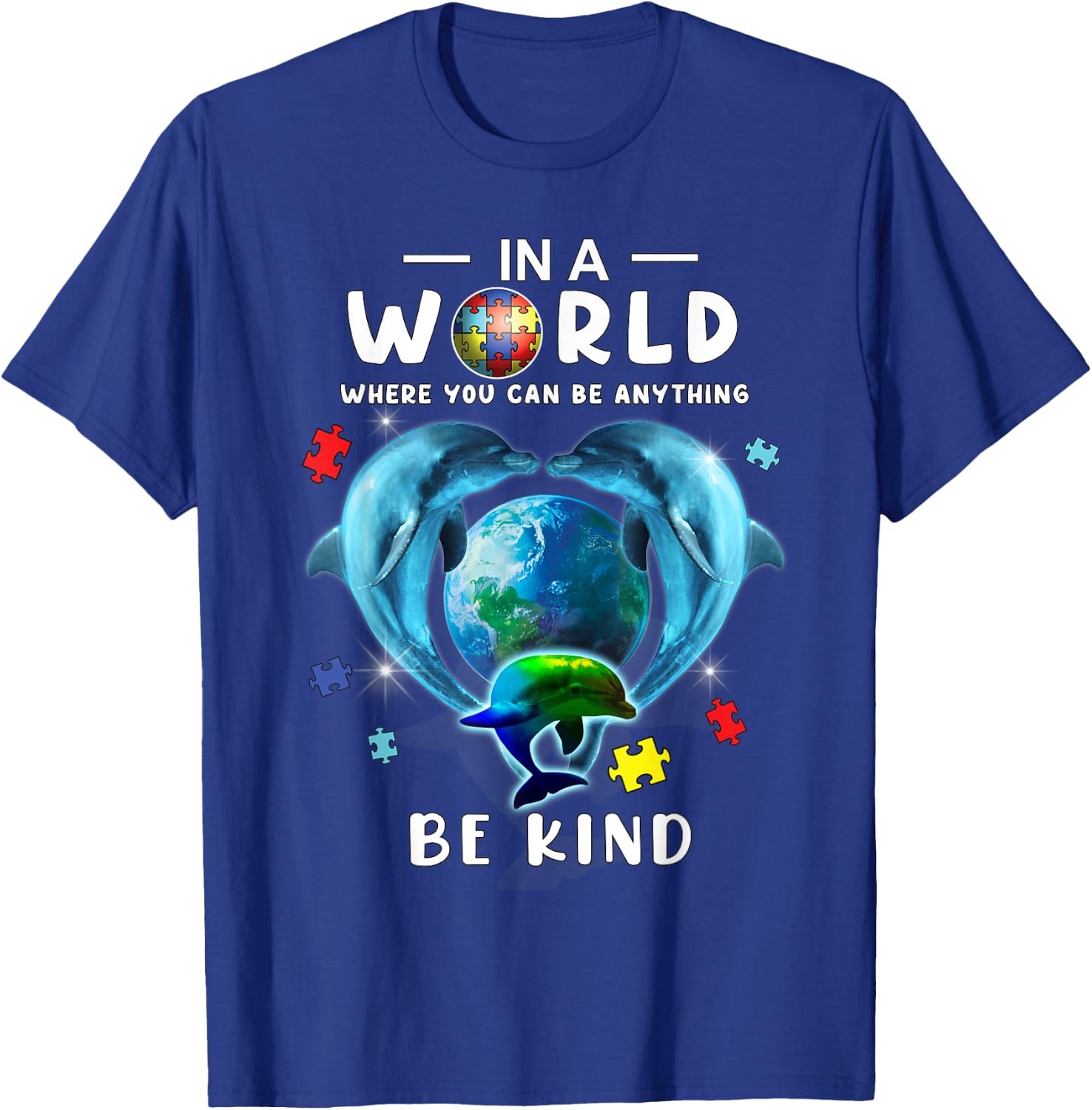 Be Kind Dolphin Autism Awareness Back To School Teacher Gift Men Women Kids T-Shirt - T-Shirt | Royal