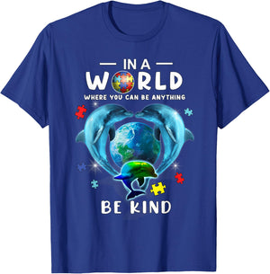 Be Kind Dolphin Autism Awareness Back To School Teacher Gift Men Women Kids T-Shirt - T-Shirt | Royal