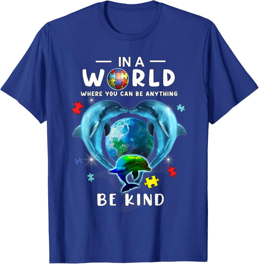Be Kind Dolphin Autism Awareness Back To School Teacher Gift Men Women Kids T-Shirt - T-Shirt | Royal