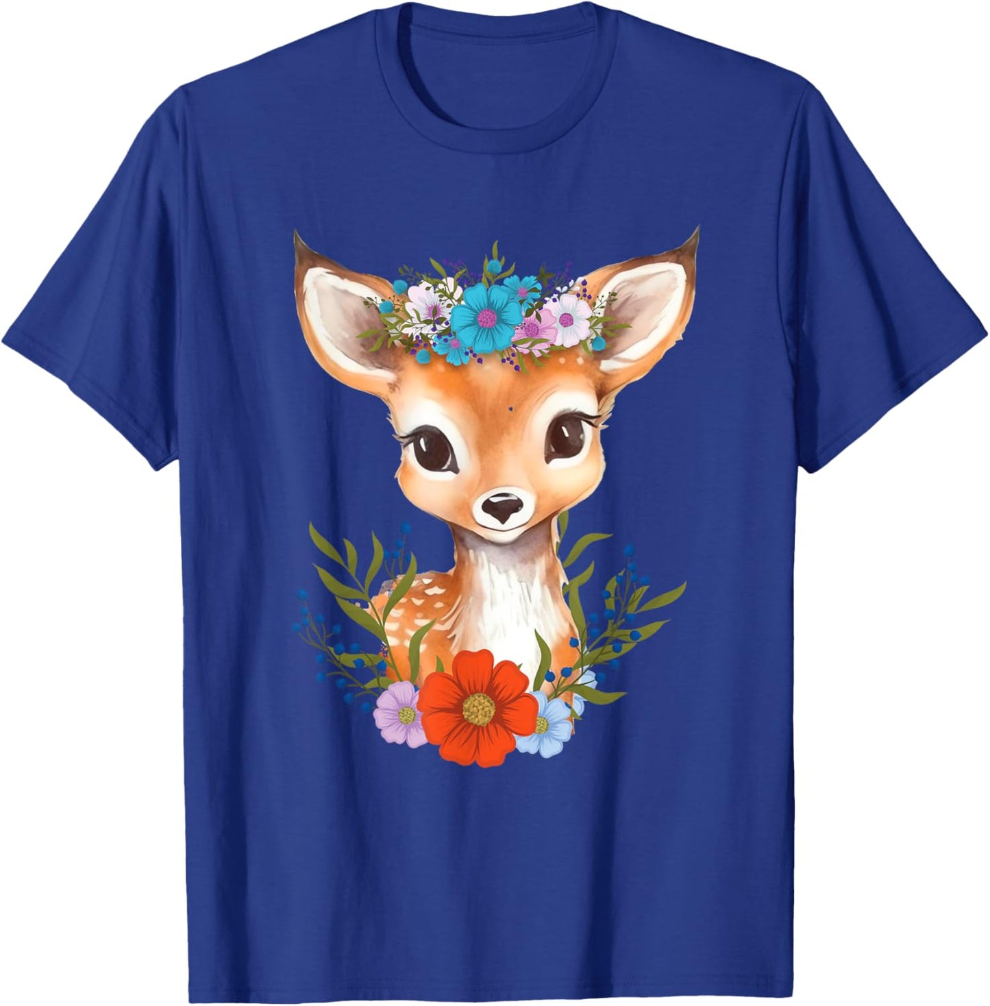 Floral Crown Baby Deer - Hunting Wildlife Forest Animal T-Shirt - T-Shirt | Royal