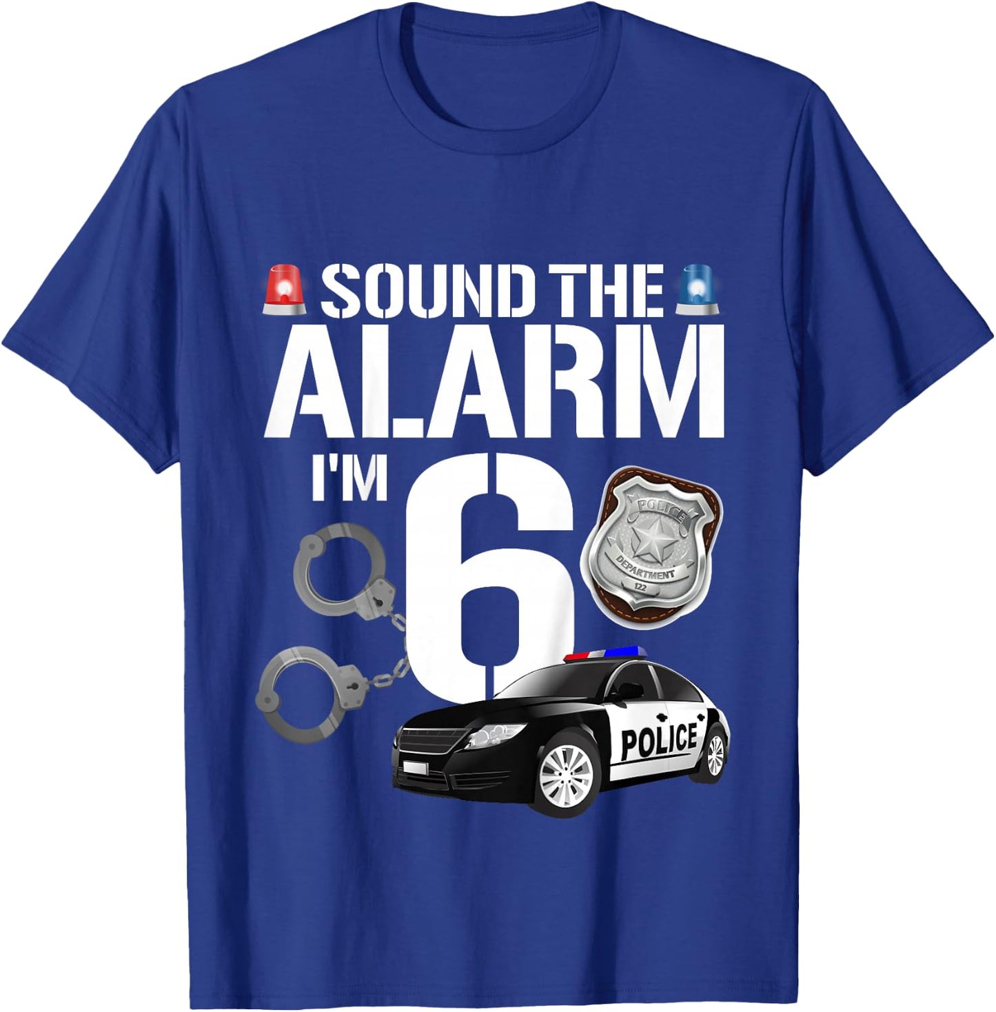 Kids 6 Year Old Police Birthday Officer Cop Car 6th Gift Boy T-Shirt - T-Shirt | Royal