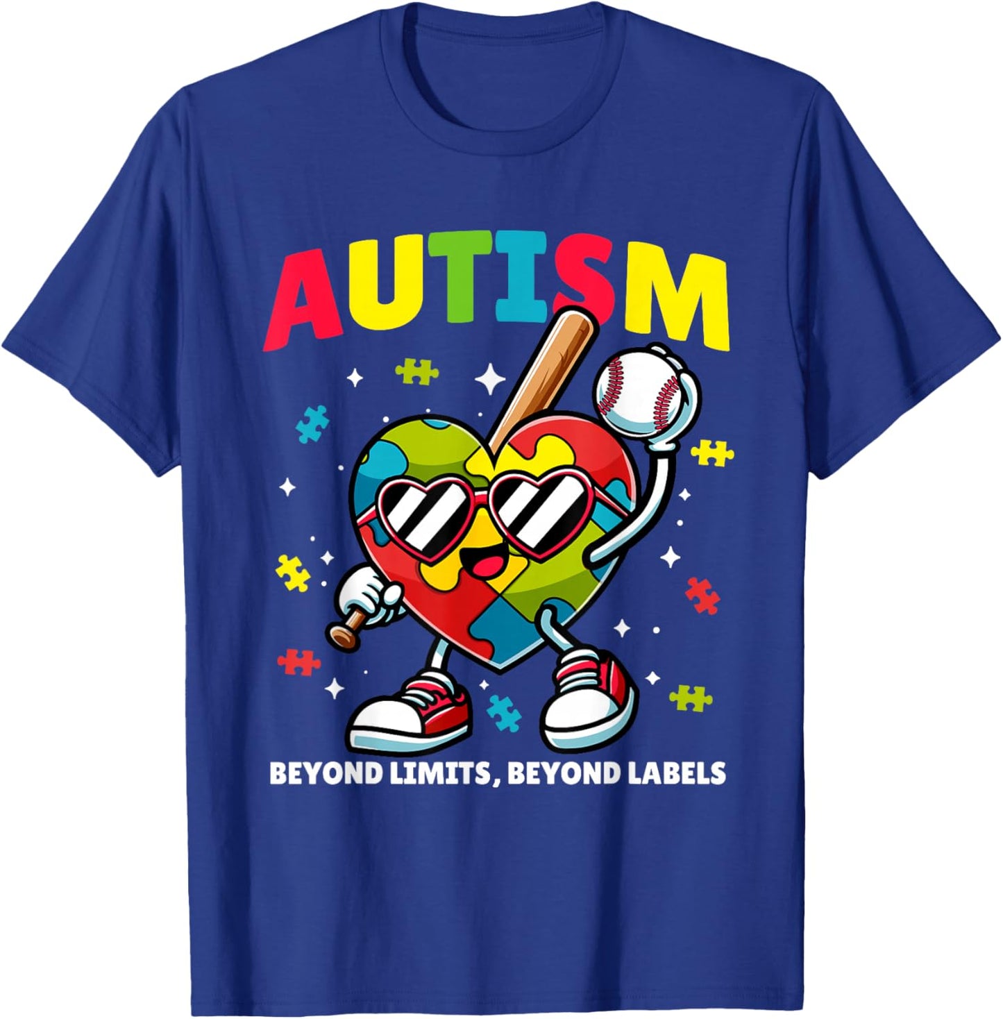 Autism Baseball Heart | Puzzle Awareness Design for Kids T-Shirt - T-Shirt | Royal