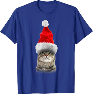 Christmas Tabby Cat in Santa Hat Meowy Christmas Fun T shirt Women Kids T-Shirt - T-Shirt | Royal