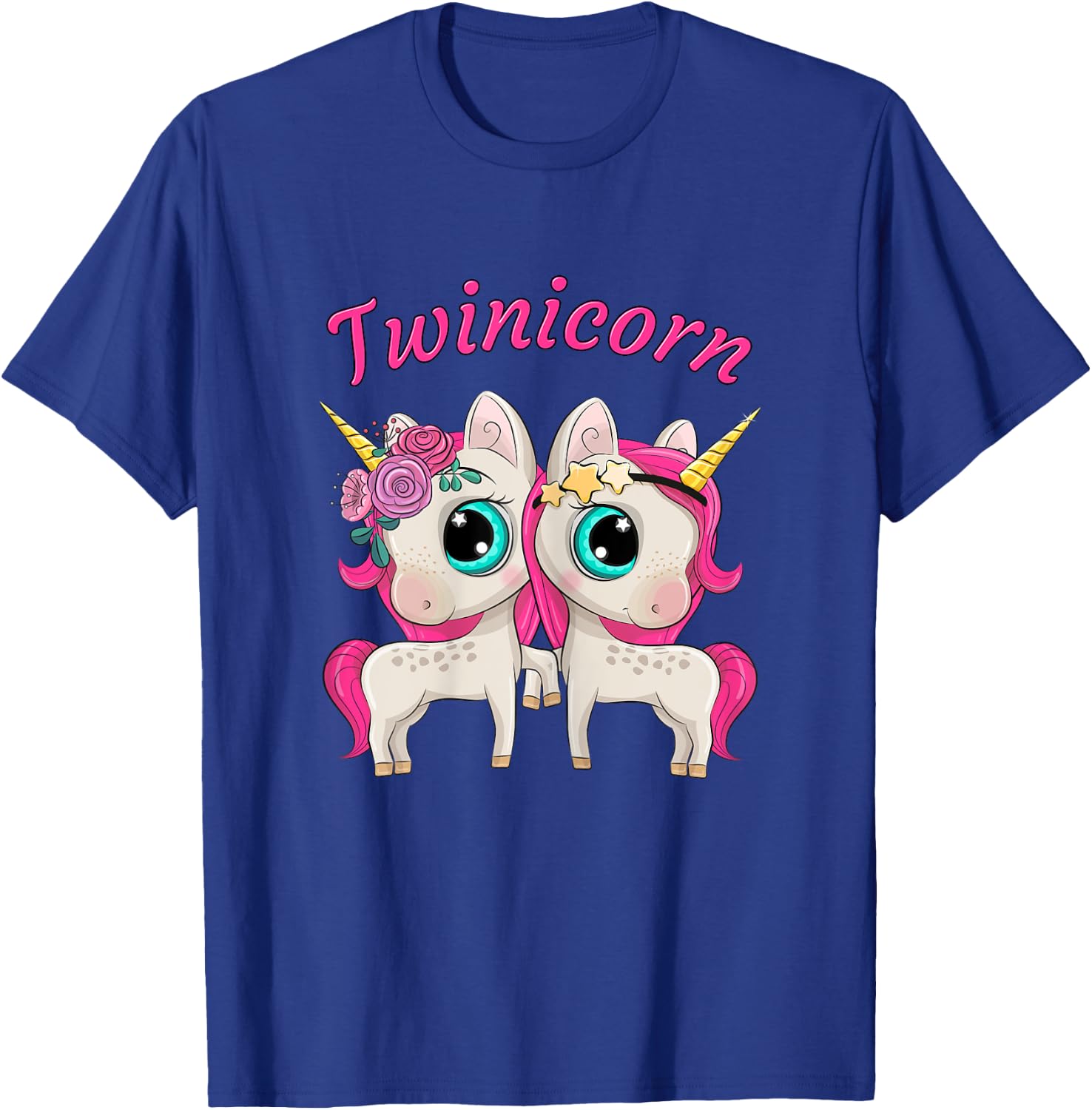 Twin Girls Twinicorn Women & Kids Sisters Cartoon Unicorns T-Shirt - T-Shirt | Royal