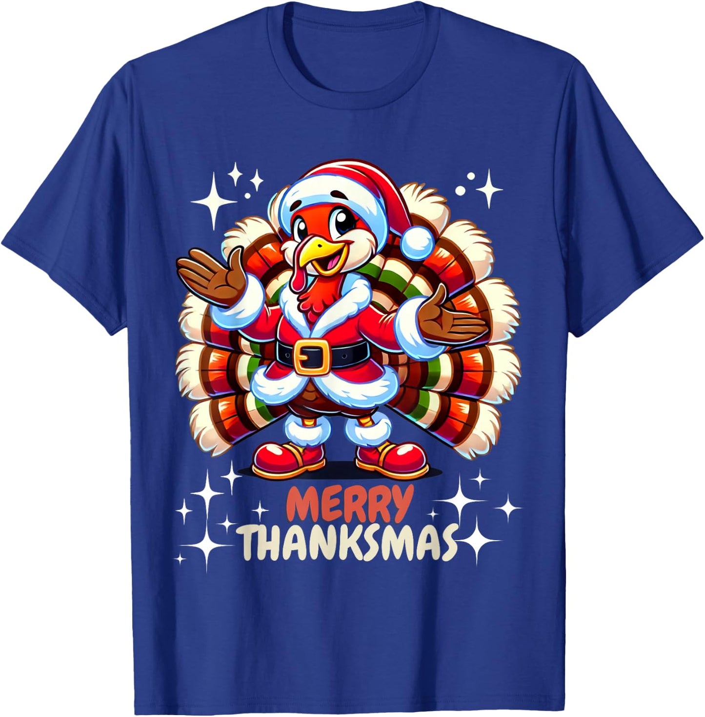 Funny Merry Thanksmas Thanksgiving Turkey Xmas T-Shirt - T-Shirt | Royal