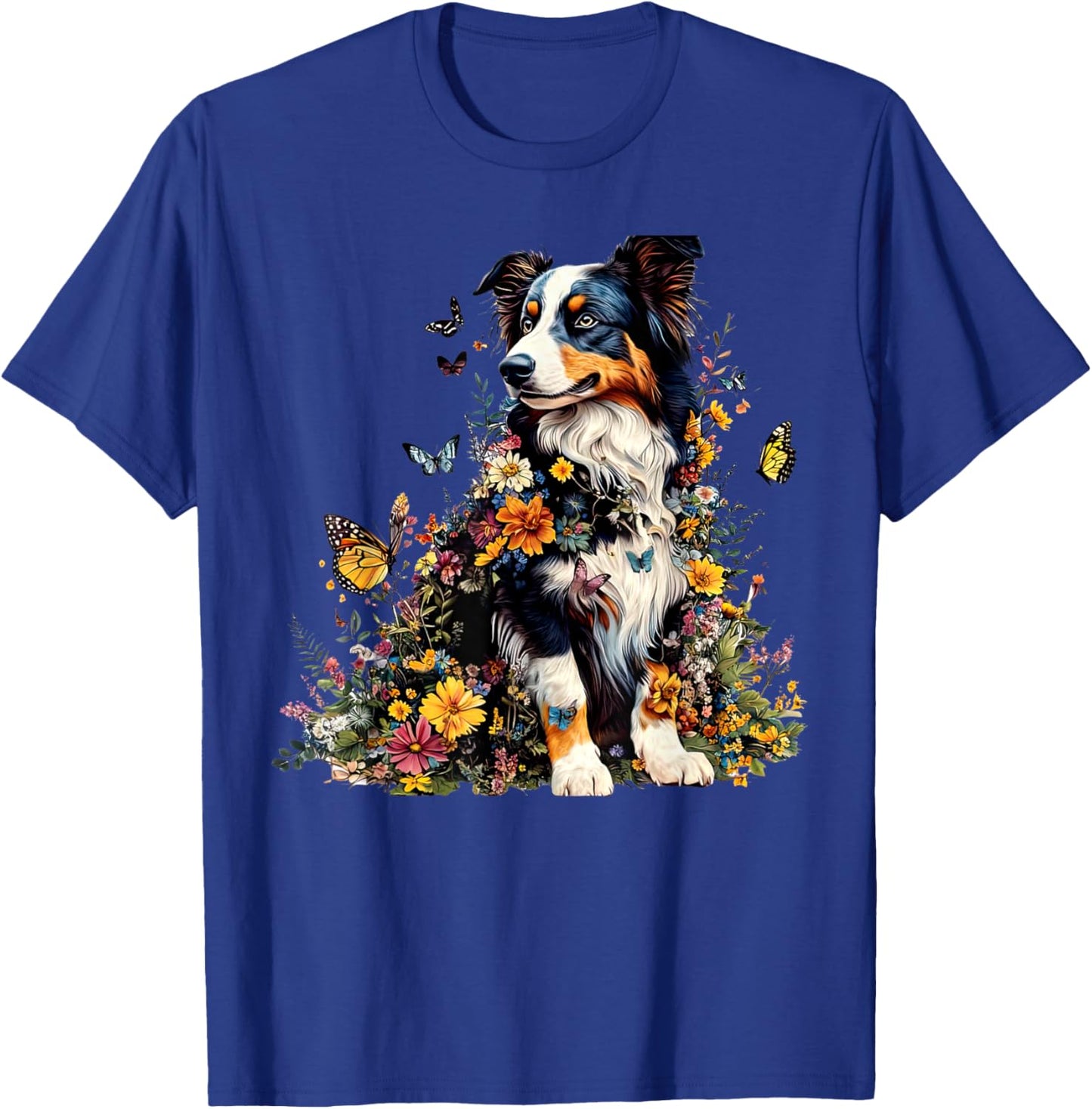 Australian Shepherd Floral Butterfly Nature Garden Dog Lover T-Shirt - T-Shirt | Royal