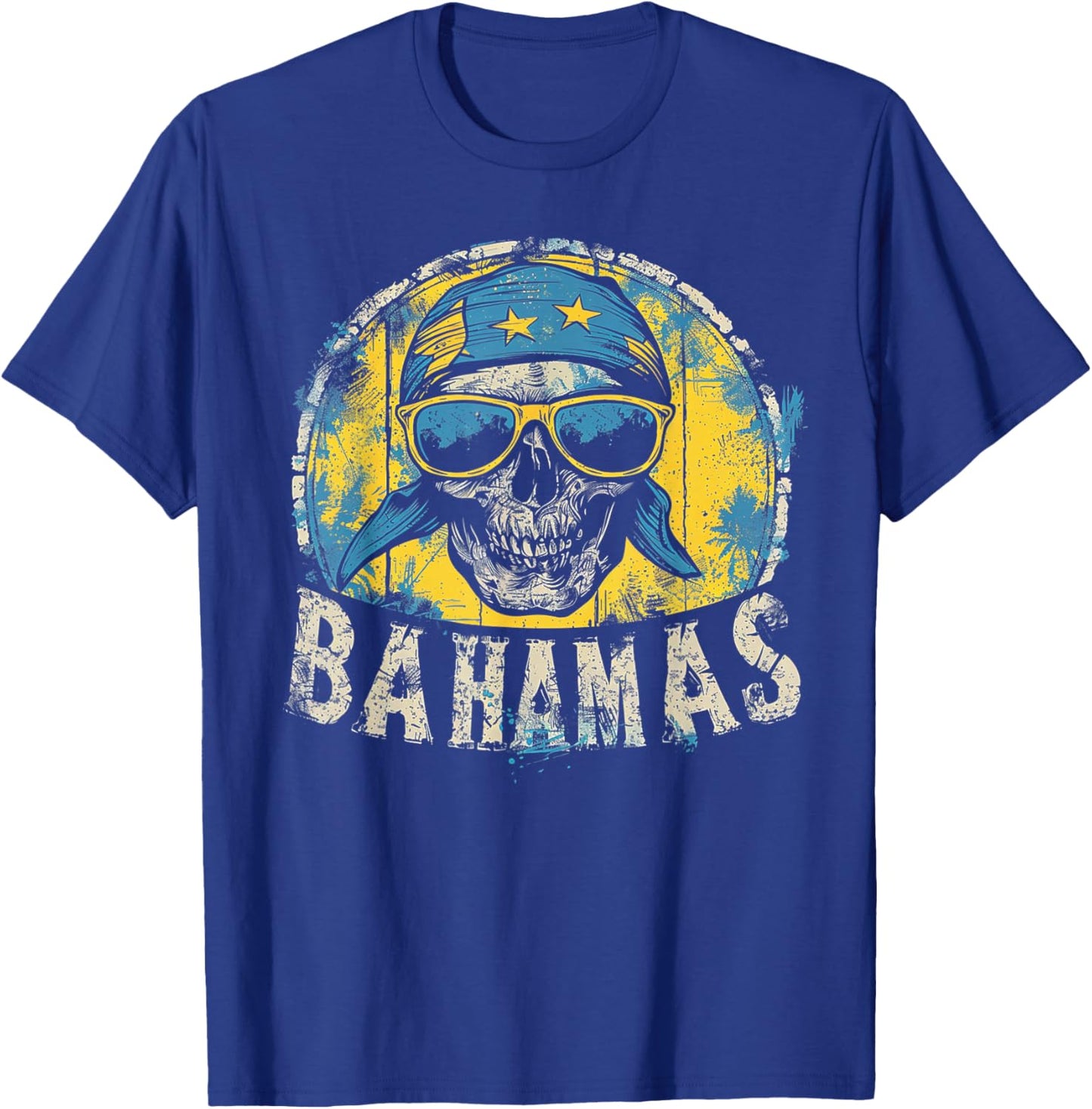 Bahamas Flag - Skull Skeleton Vintage Country Cruise Family T-Shirt - T-Shirt | Royal