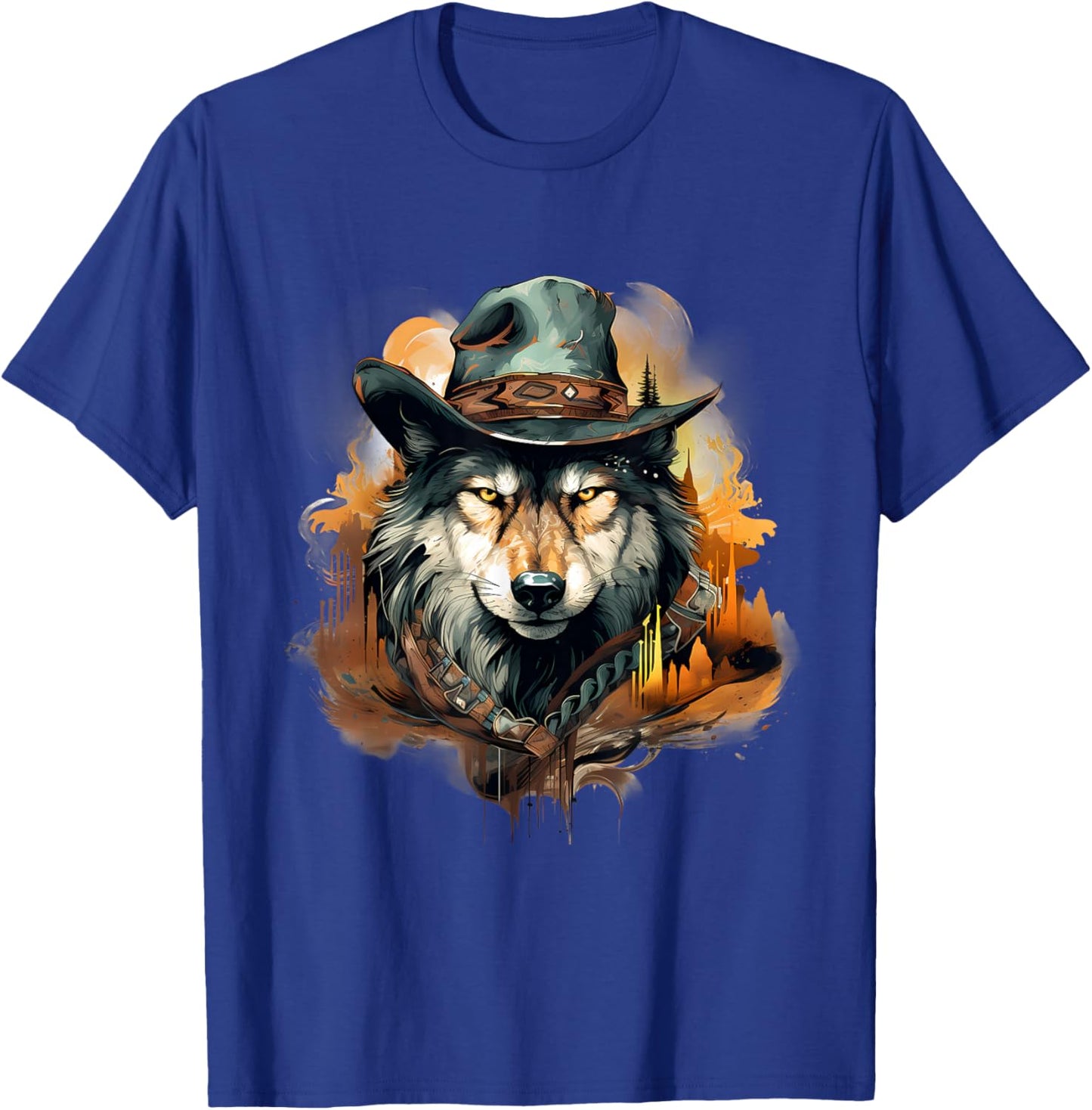 Wolf Animal Art Cowboy Colourful Artwork Animal Lovers T-Shirt - T-Shirt | Royal