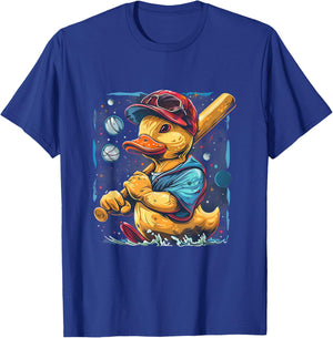 Rubber Duck Baseball Player Space Moon Rubber Duckie T-Shirt - T-Shirt | Royal