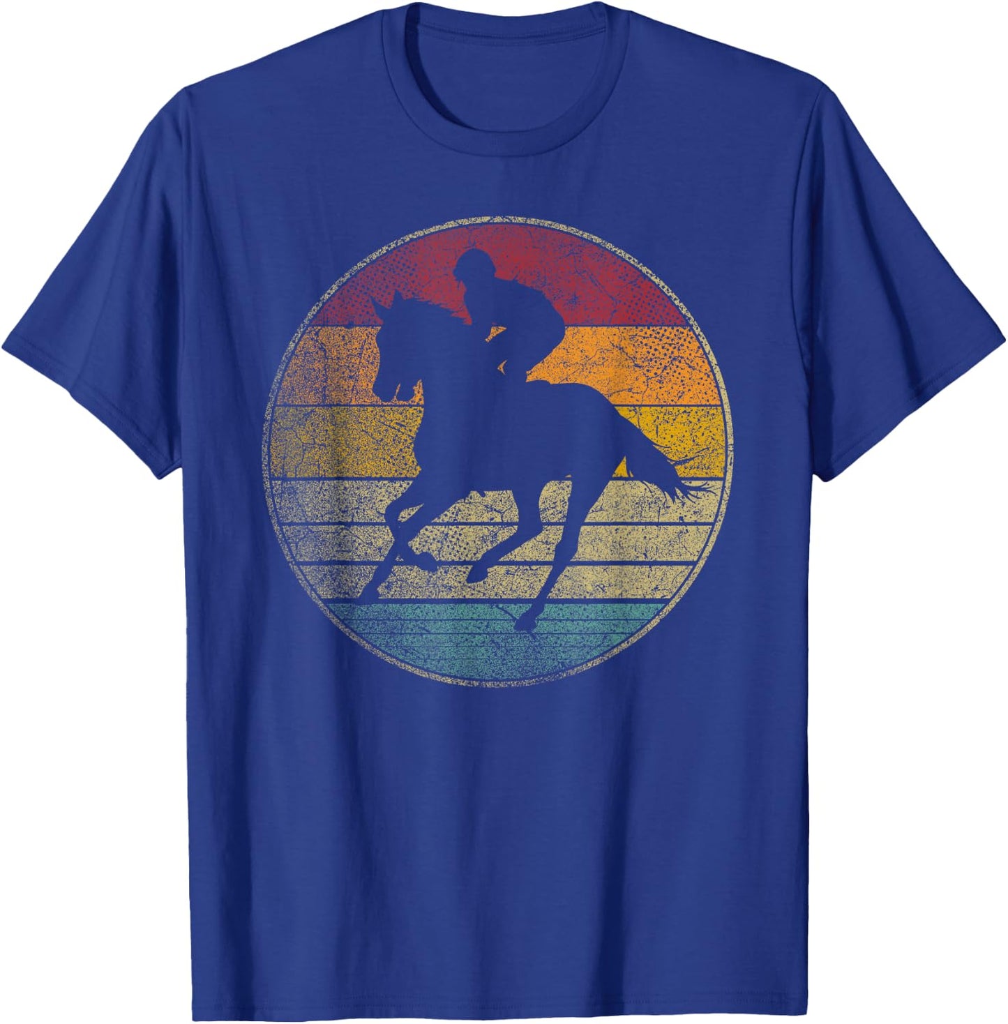Horse Riding Racing Equestrian Vintage Distressed Retro 70s T-Shirt - T-Shirt | Royal