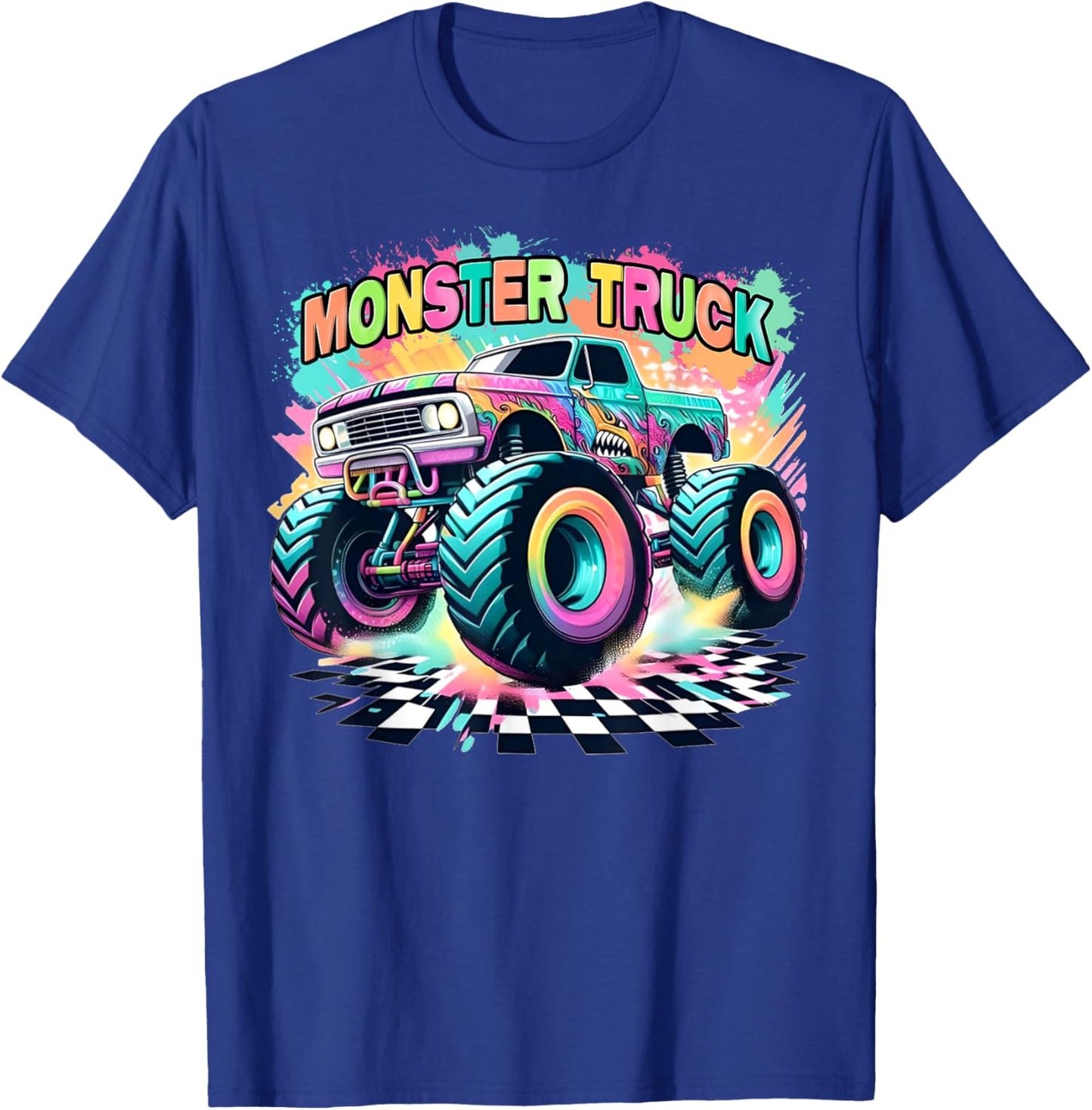 Monster Truck Colorful Birthday Party Retro Trucks Car Lover T-Shirt - T-Shirt | Royal