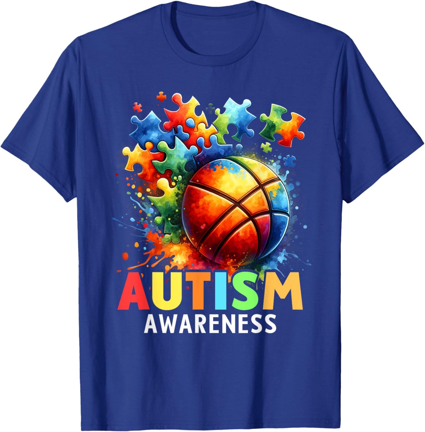 Autism Basketball Autistic Autism Awareness Colorful T-Shirt - T-Shirt | Royal