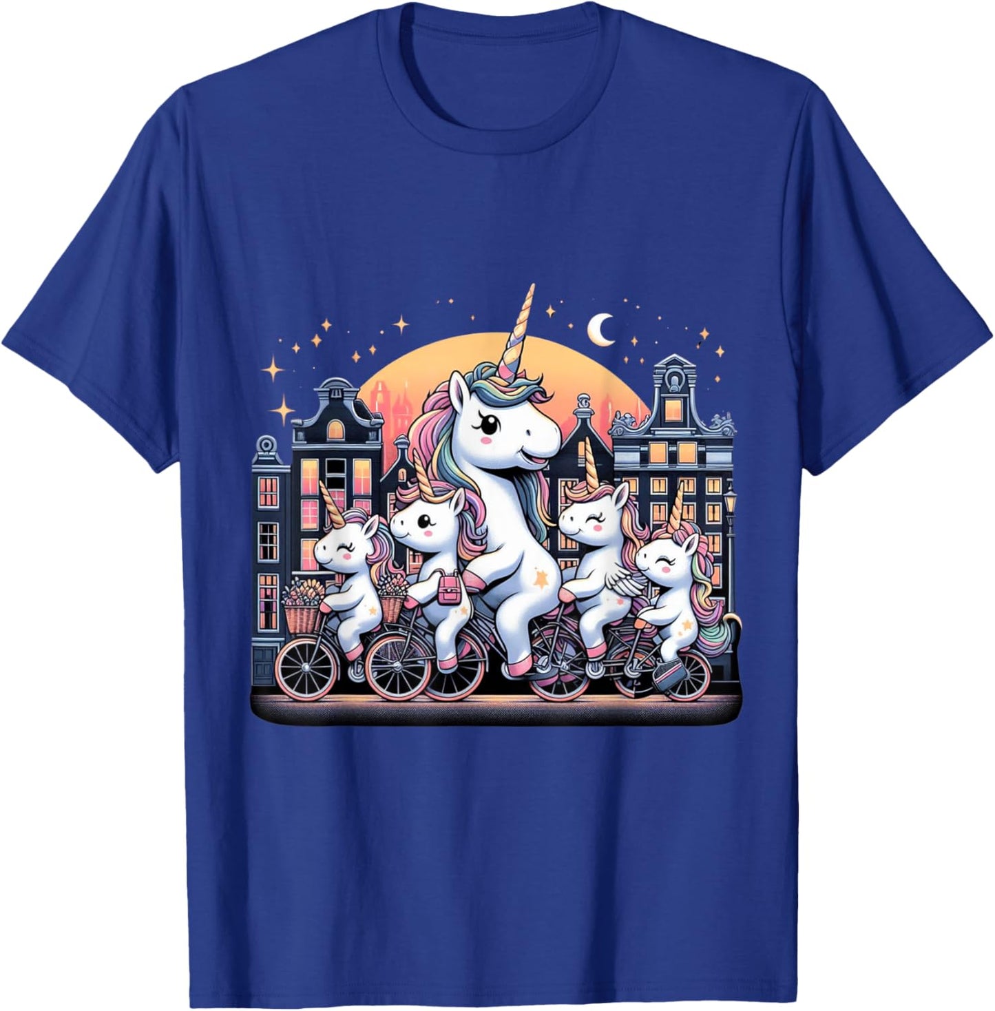 Unicorn Bicycle Amsterdam Netherlands Boys Girls Women Kids T-Shirt - T-Shirt | Royal