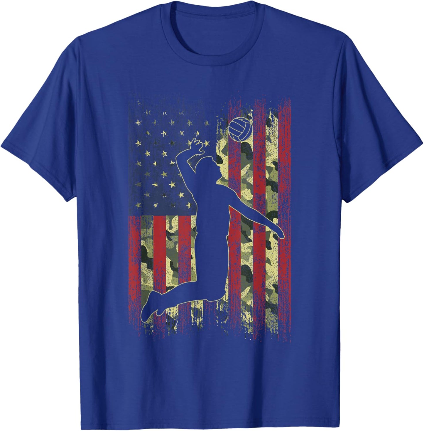 Camo US Flag Volleyball Vintage Patriotic Men Women Kids T-Shirt - T-Shirt | Royal