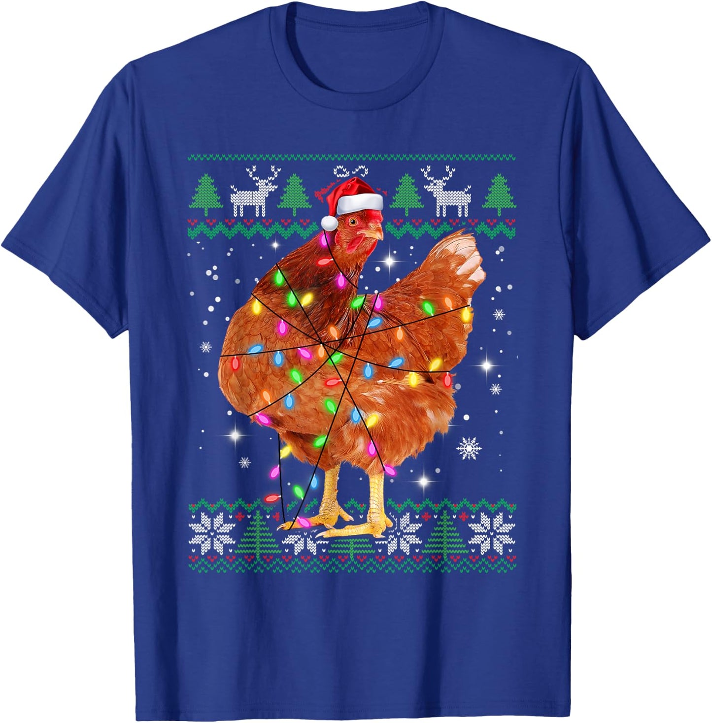 Ugly Christmas Chicken Santa Hat Lights Sweater Xmas T-Shirt - T-Shirt | Royal