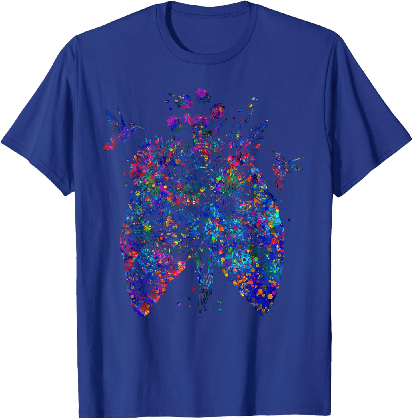 Color Hummingbird Floral Lung Anatomy Pulmonologist RT Nurse T-Shirt - T-Shirt | Royal