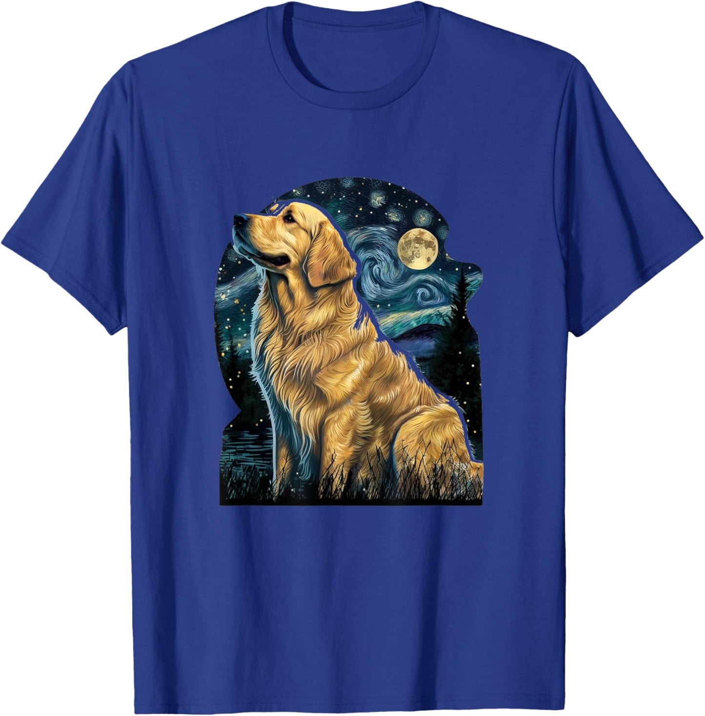 Golden Retriever Van Goh Dog Starry Night Puppy T-Shirt - T-Shirt | Royal