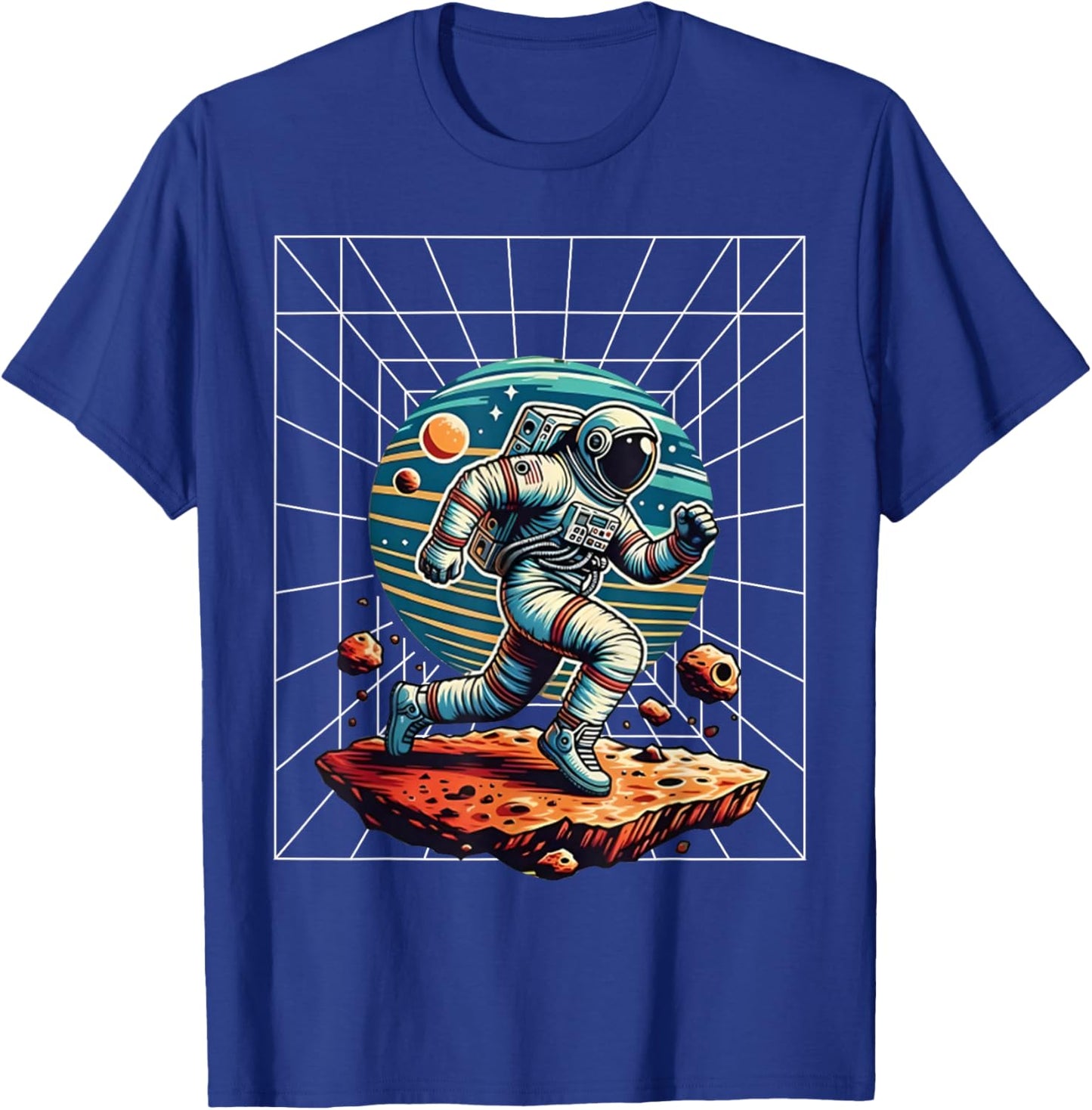Astronaut Running in Space Cosmic Kid Galaxy Adventure Lover T-Shirt - T-Shirt | Royal