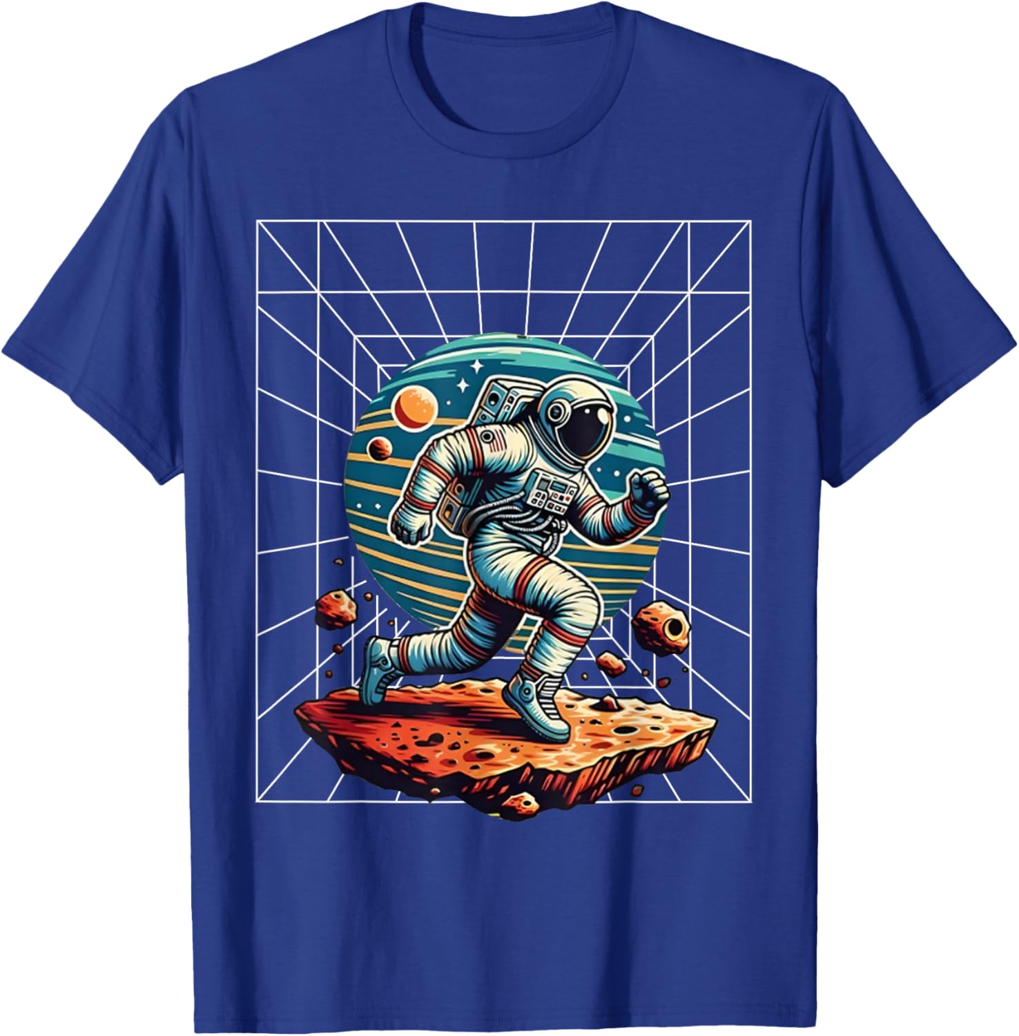 Astronaut Running in Space Cosmic Kid Galaxy Adventure Lover T-Shirt - T-Shirt | Royal