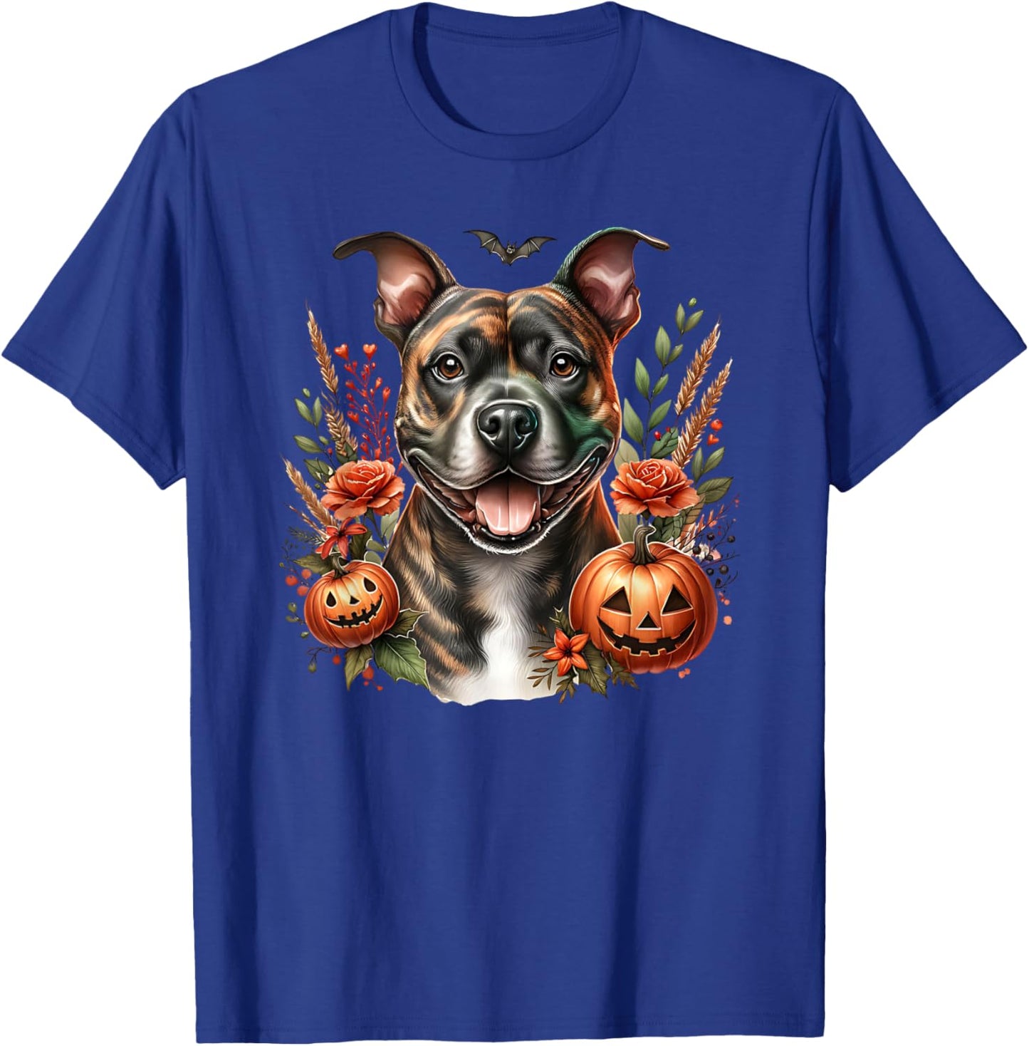 Brindle Pitbull Staffy Amstaff Dog Halloween Watercolor T-Shirt - T-Shirt | Royal