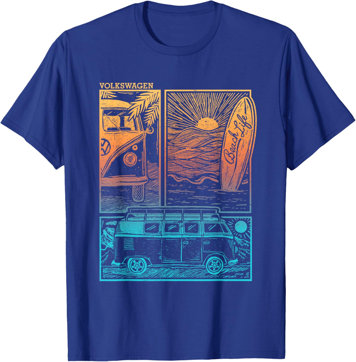 Volkswagen Beach Life Camper Sunset Doodle T-Shirt - T-Shirt | Royal
