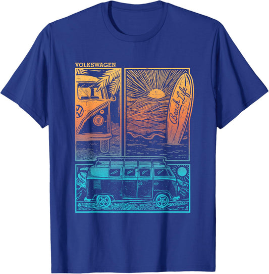 Volkswagen Beach Life Camper Sunset Doodle T-Shirt - T-Shirt | Royal