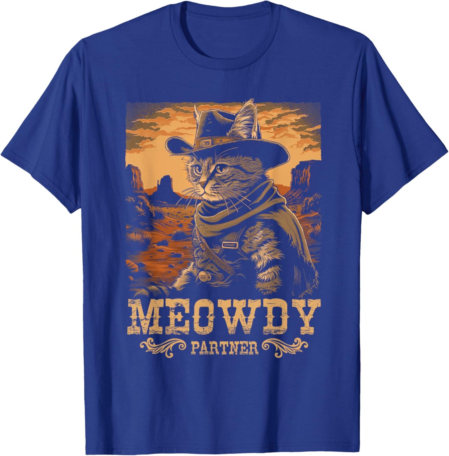 Meowdy Cute Kitten Funny Cat Cowboy Hat Country Love Animal T-Shirt - T-Shirt | Royal