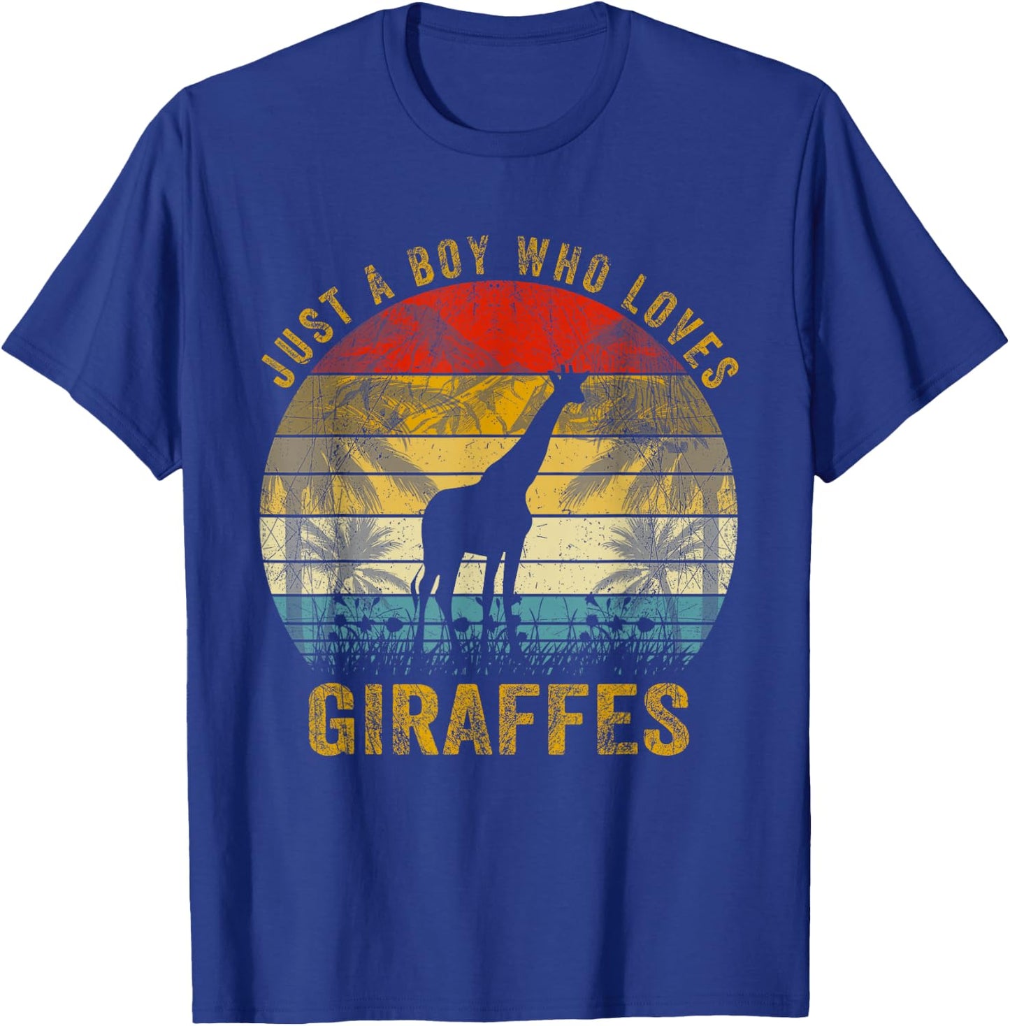 Vintage Just A Boy Who Loves Giraffe Lover Xmas Fathers Day T-Shirt - T-Shirt | Royal